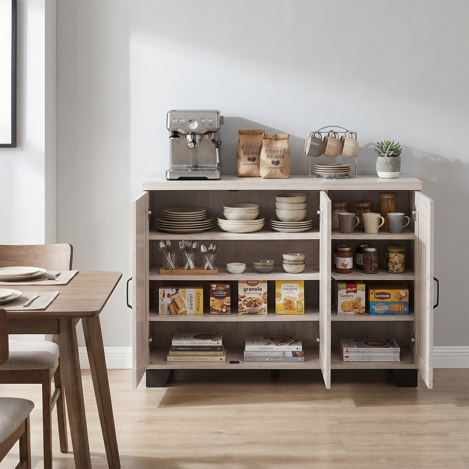 LJG 3-Door Buffet Sideboard with Adjustable Shelves and Anti-Tipping Kits