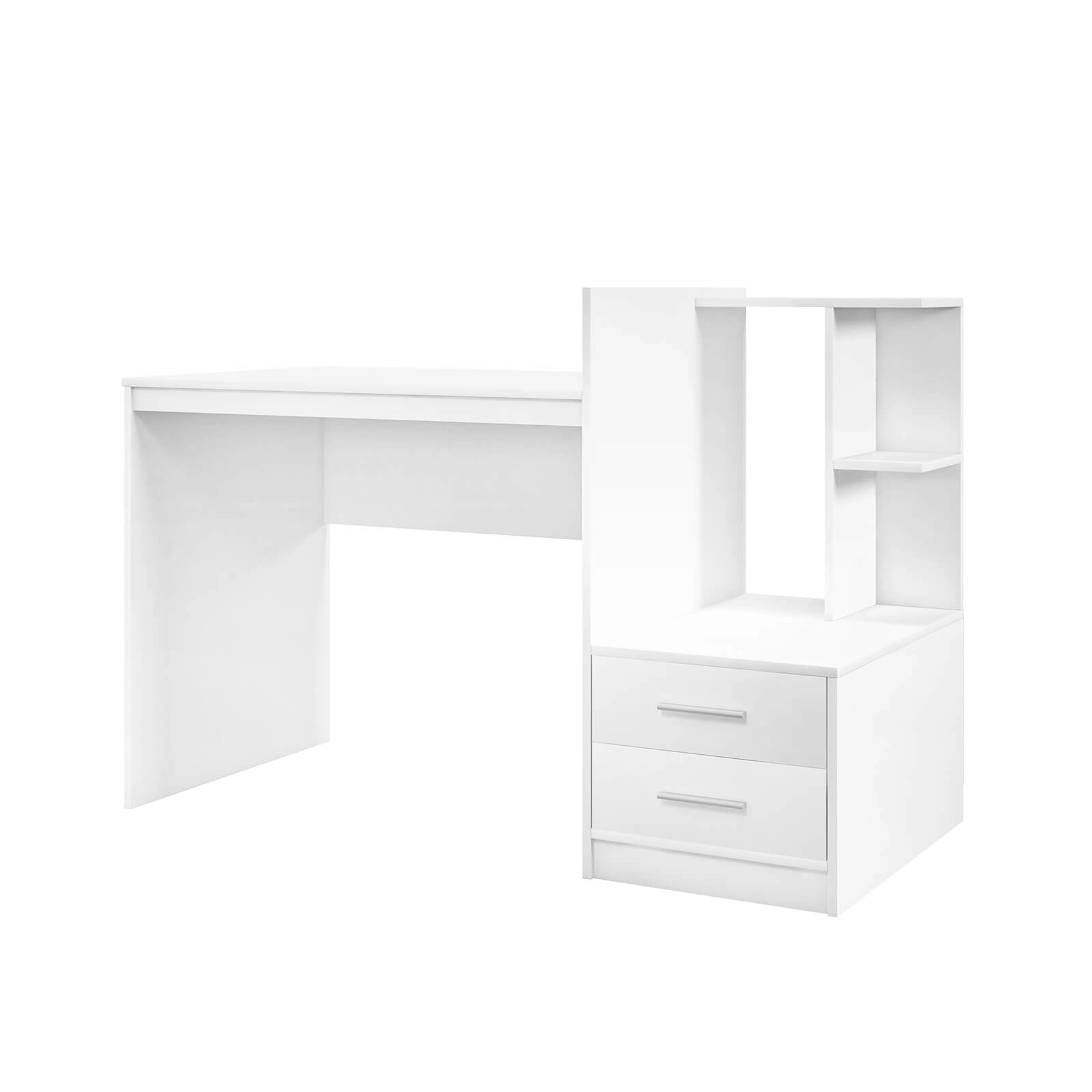 SUGIFT 51-Inch White Computer Desk with Corner Bookshelf, 2 Drawers and Anti-Tipping Anchor
