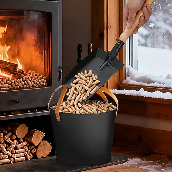 SUGIFT Set of 2 Powder Coated Wood Handles 11.5 Gal 5.8 Gal Metal Fireplace Ash Buckets 17.5-in x 17.5-in x 14-in Black
