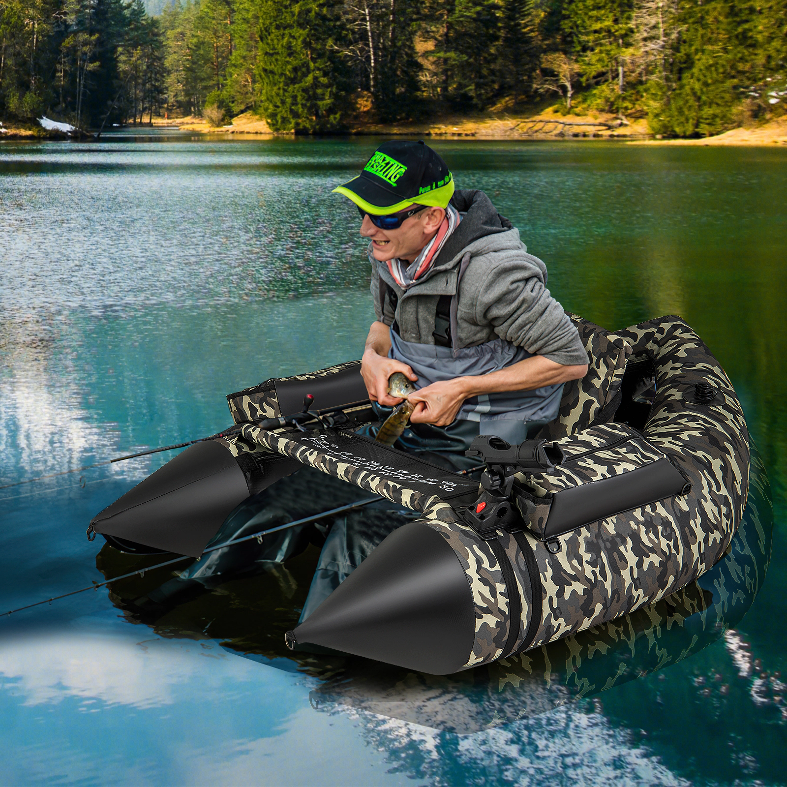 SUGIFT Adult Camouflage Fishing Float Tube with Adjustable Backrest and Carry Straps 59-in W 350-lb Load Capacity