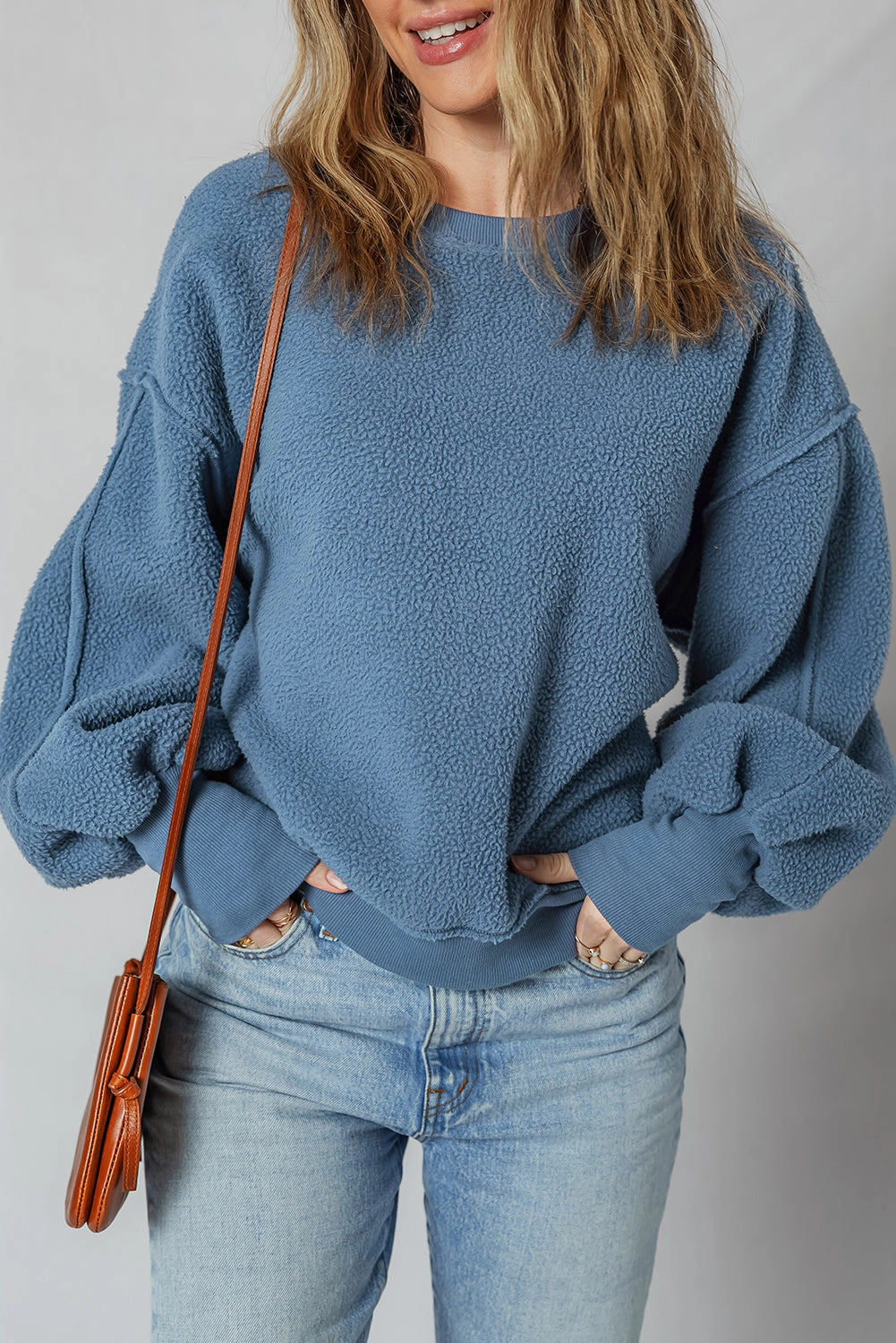 Threaded Pear Women's Kinsley Fleece Exposed Seam Casual Sweatshirt