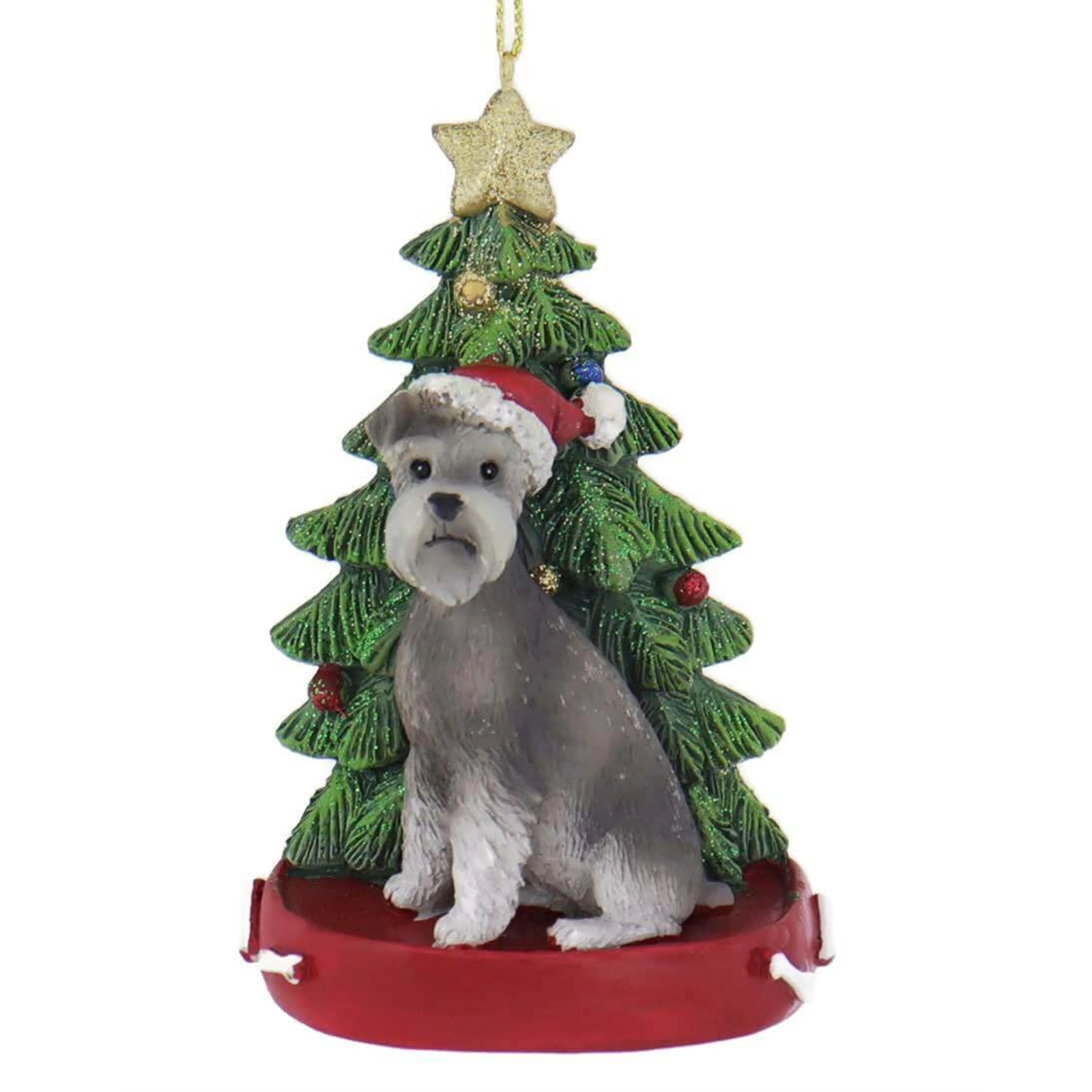 Kurt Adler Schnauzer Dog with Santa Hat and Christmas Tree Resin Ornament 4.25 inch