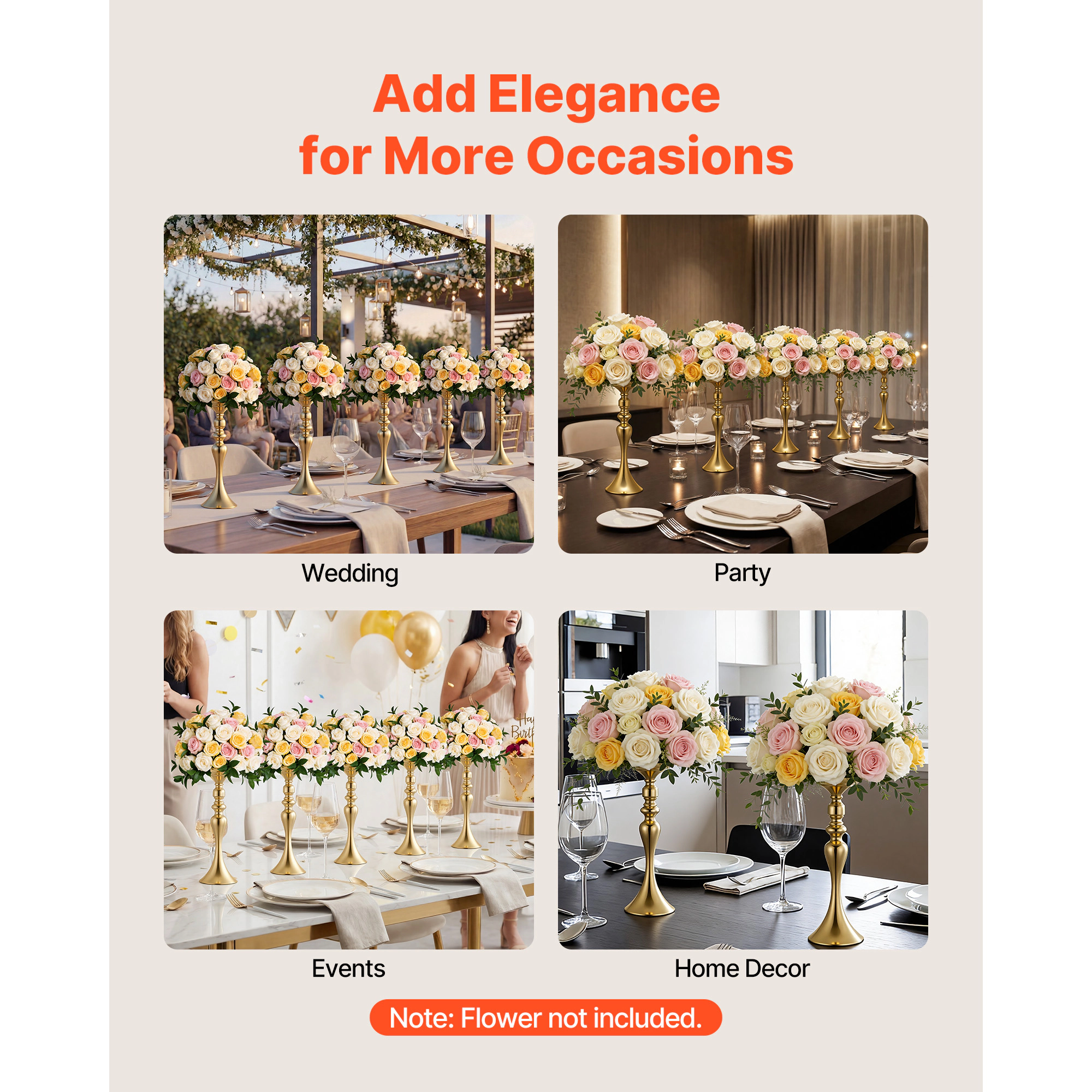 HONGGE Crystal Wedding Flower Stand Metal Wedding Centerpiece Vase Gold Flower Holders Floral Display Rack for Tables