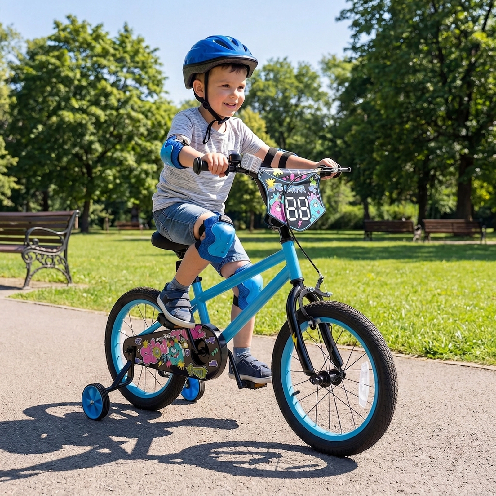 16-in Kids Bike for Boys Age 4-7 with Detachable Training Wheels Hand Brake and Rear Coaster Brake Kids Bicycle