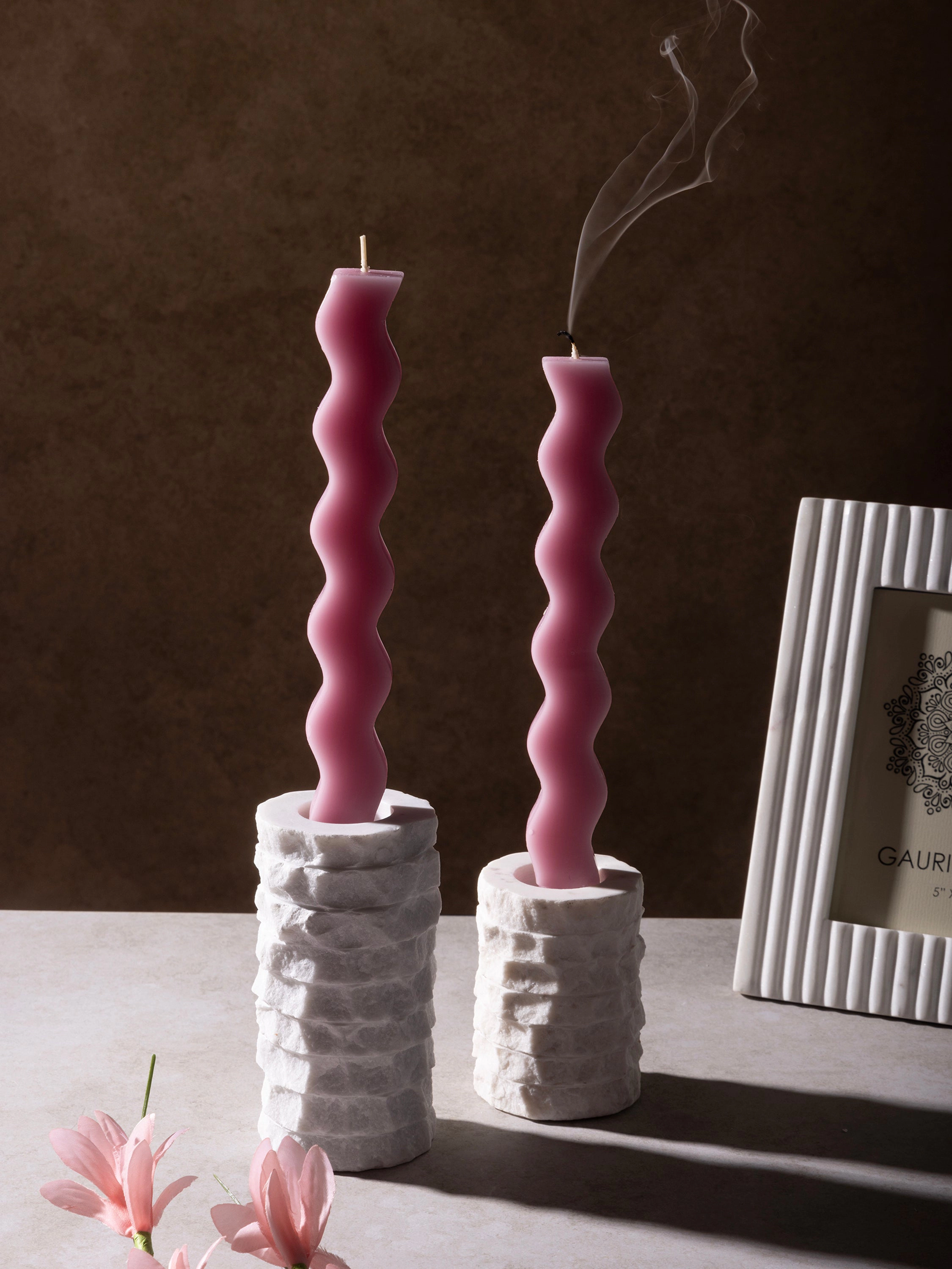 GAURI KOHLI Flores Marble Taper Candle Holders