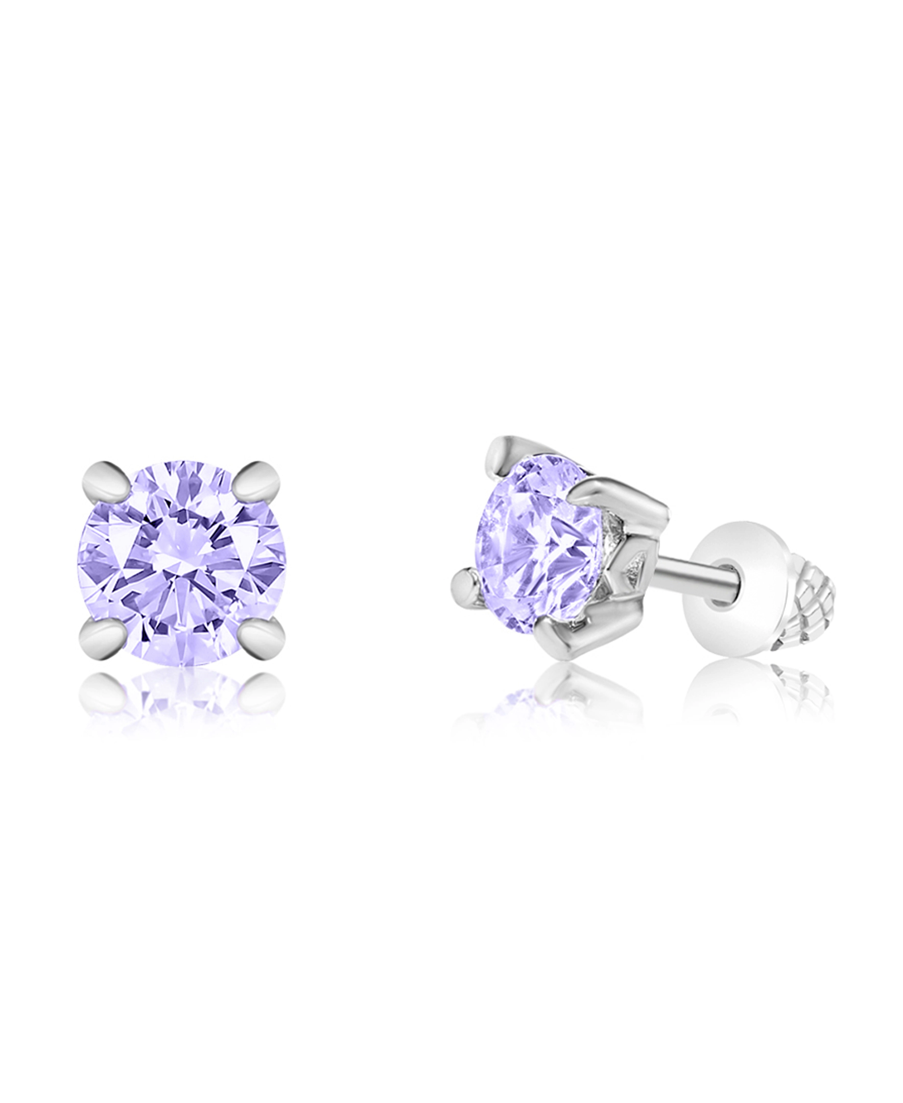 CHANTEUR Kids June Crystal Stud Earrings - White Crystal, White Gold Palladium Plating, Screw Back, Hypoallergenic