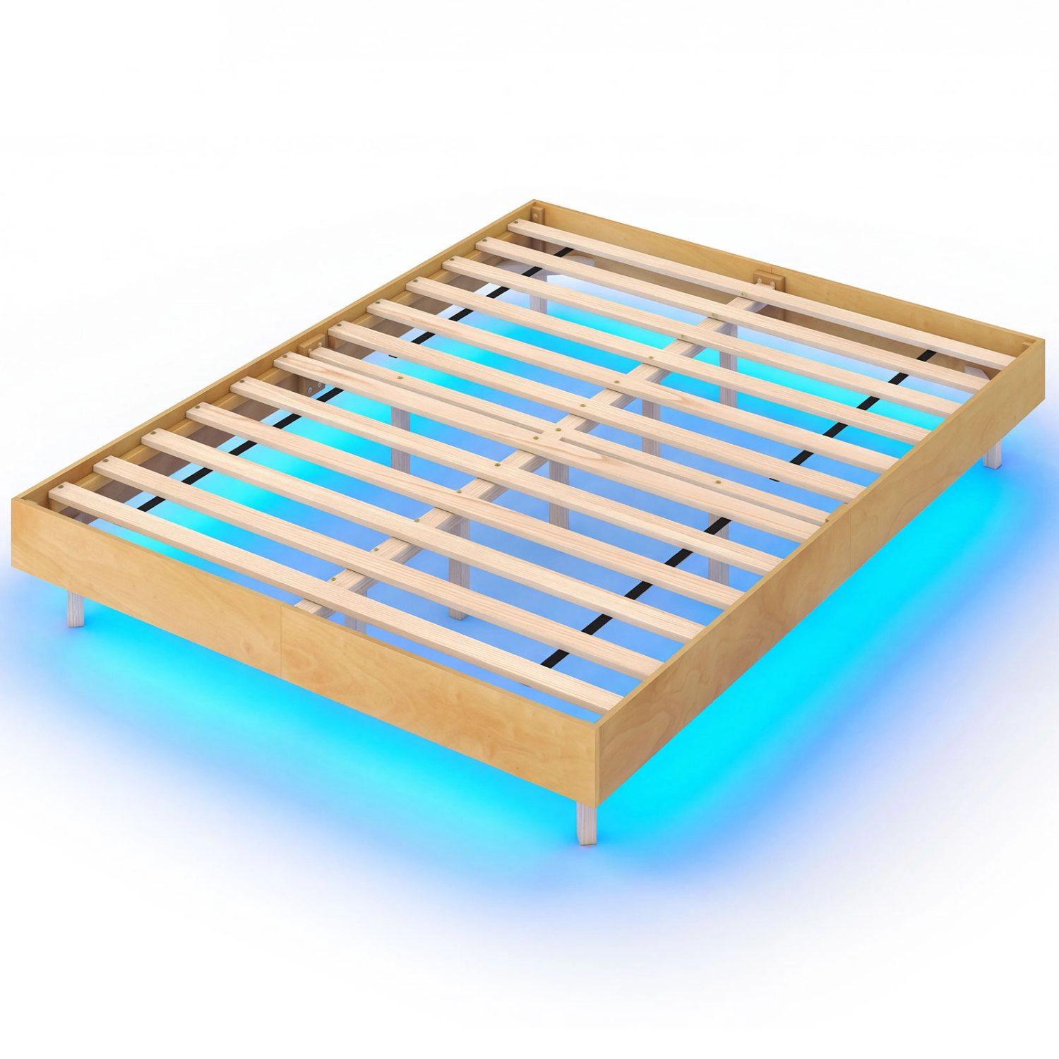 SlickBlue Modern Floating Bed Frame with LED Lights and Wood Slats