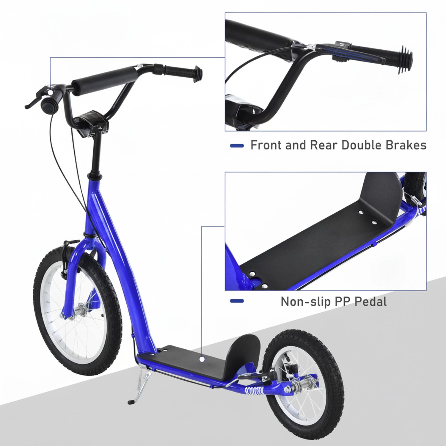 HONGGE Youth Scooter Kick for Kids 5+ with Adjustable Handlebar Front and Rear Dual Brakes Inflatable Wheels