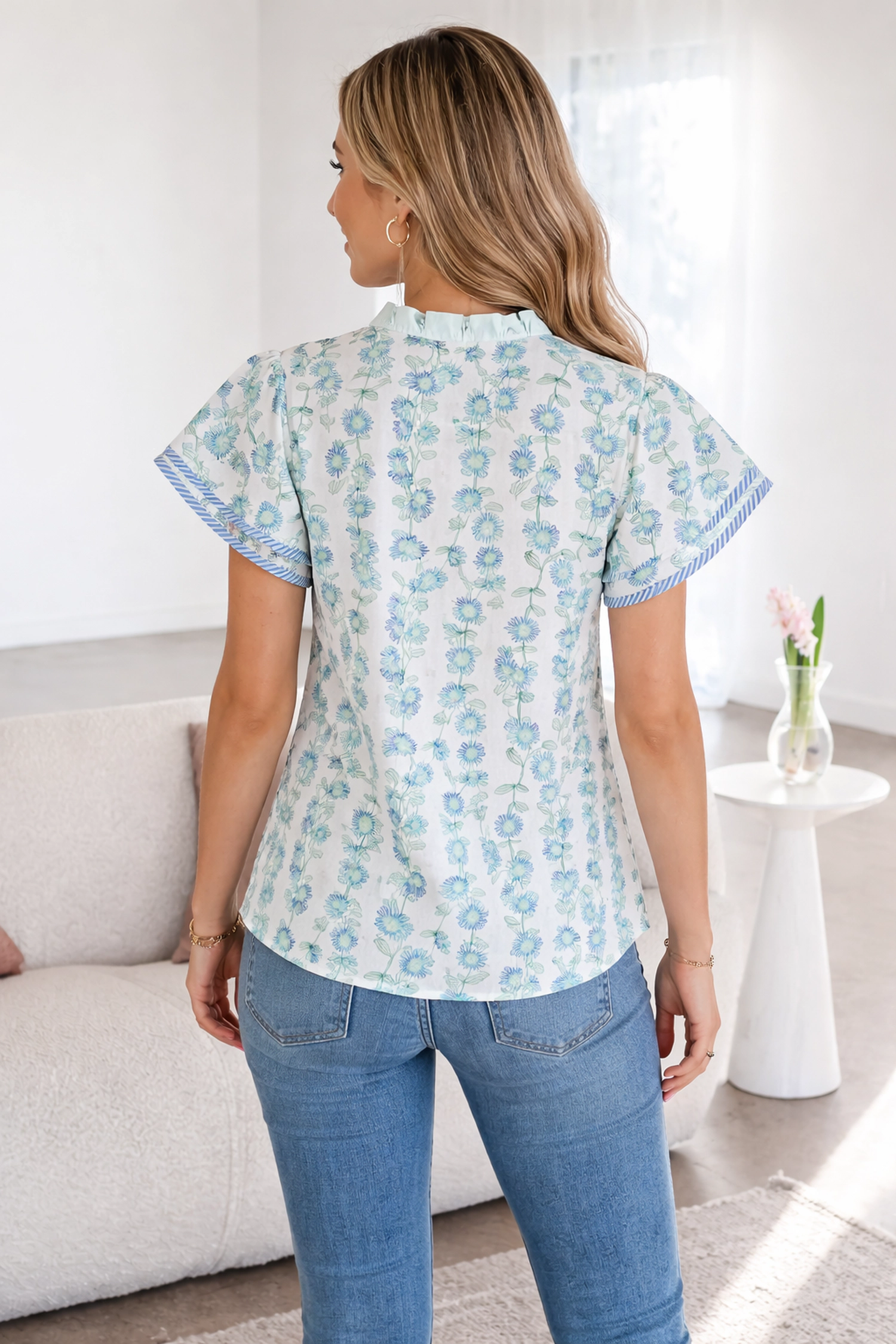 Threaded Pear Keilani Patchwork Flutter Sleeve Blouse