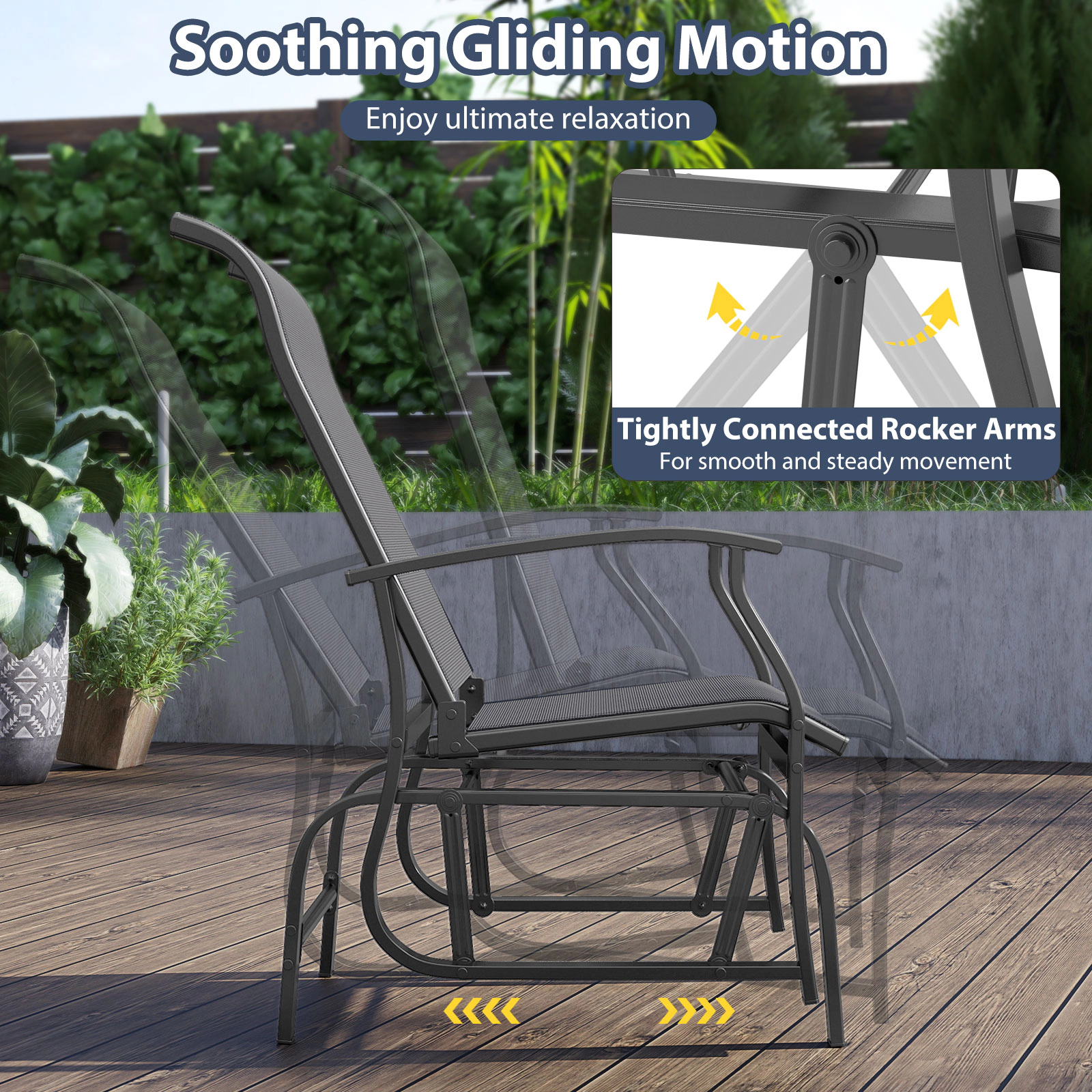 SUGIFT Outdoor Glider Chairs Set of 2 Gray with Tall Ergonomic Backrest