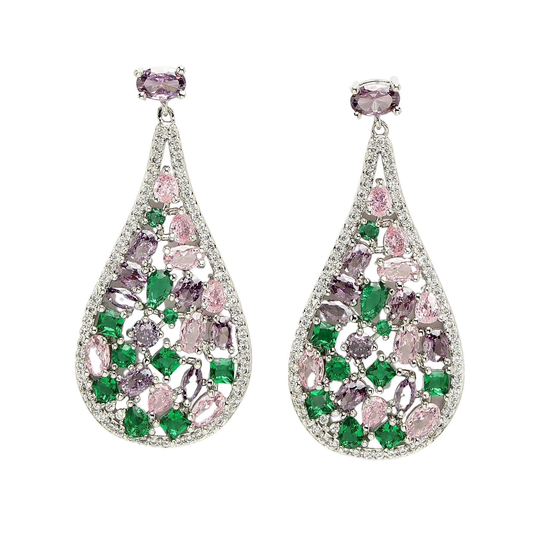 AGP PARIS Womens Diva Vintage Floral Zirconia Drop Earrings