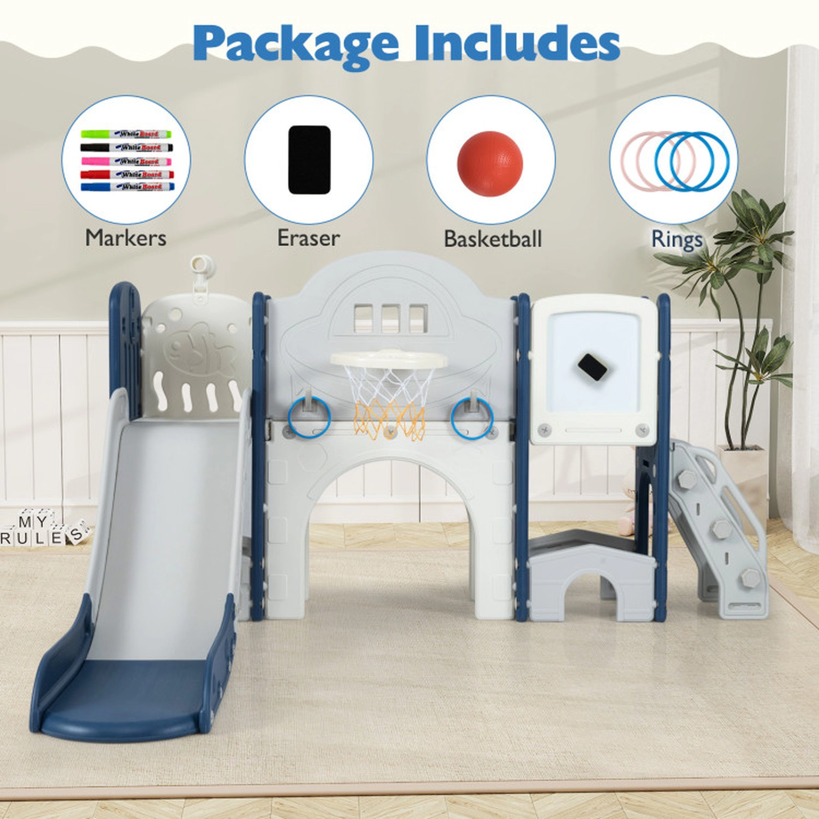 SUGIFT 10-in-1 Toddler Slide and Climber Playset with 60-in Slide Ages 3+ Multicolor