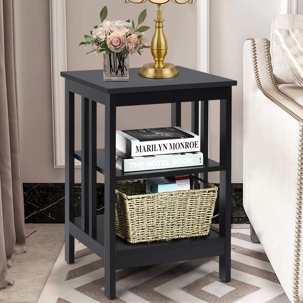 Glintex 2-Piece 3-Tier Side Table Set with Reinforced Bars and Rounded Corners