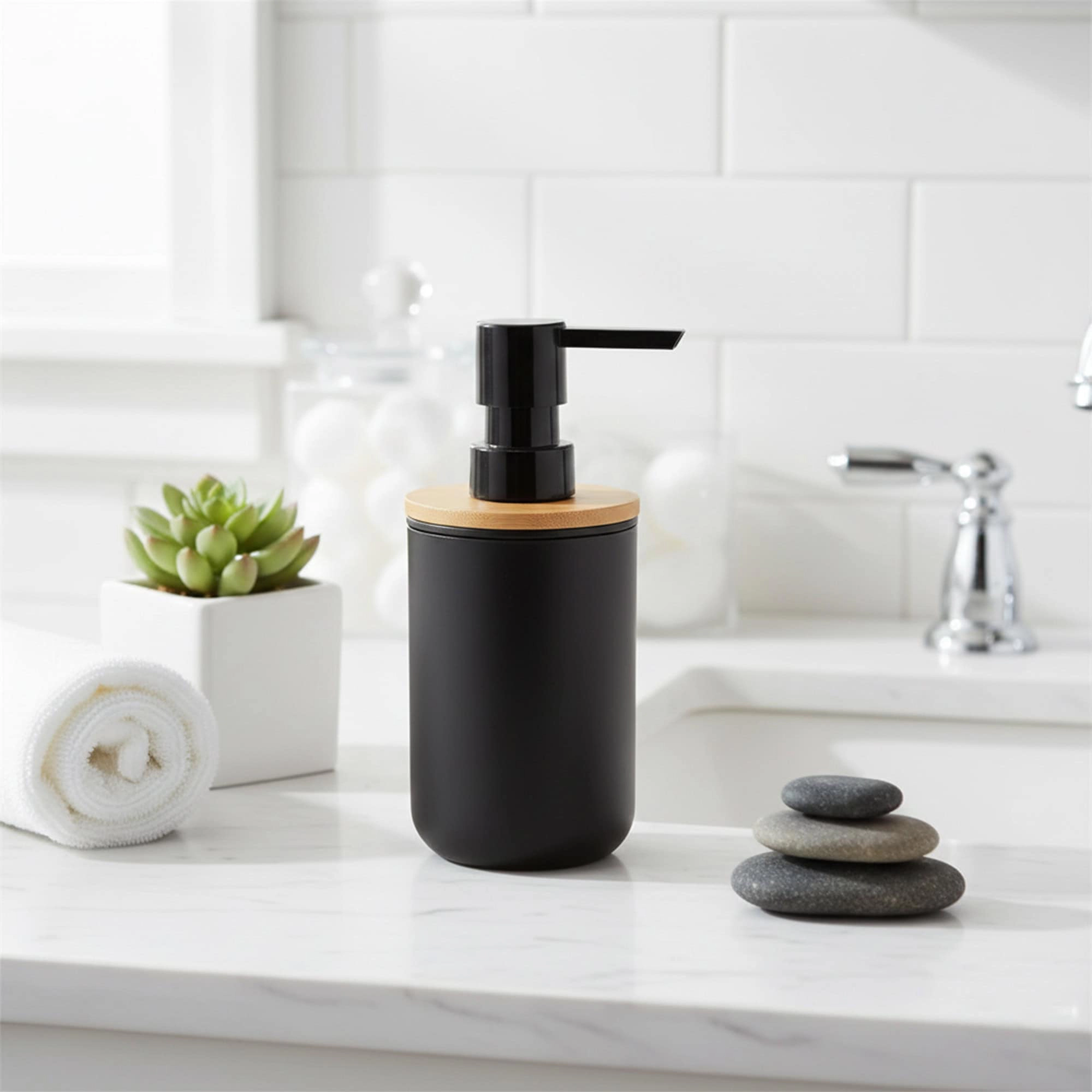 Evideco Padang Oval Soap Dispenser with Bamboo Pump - 10 oz
