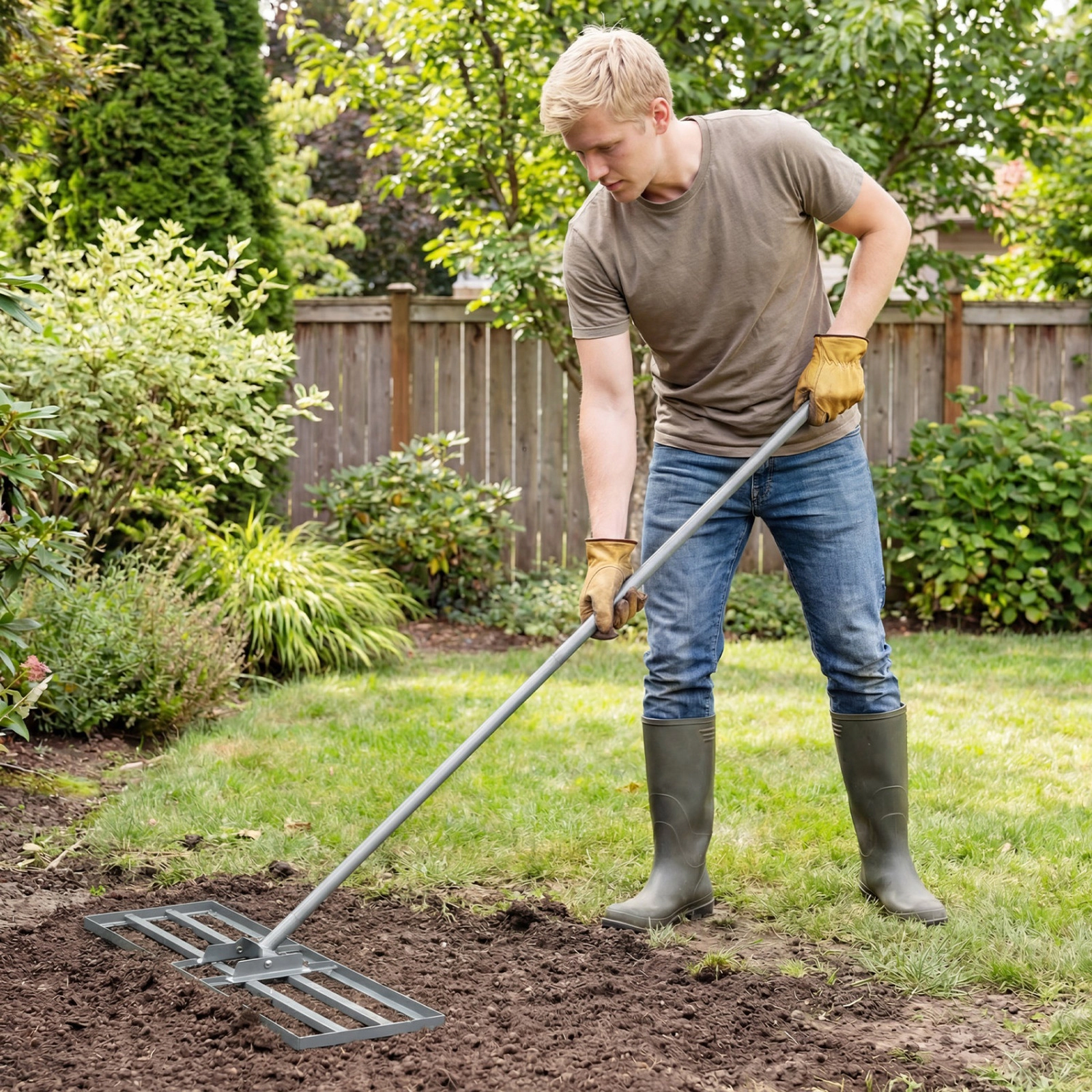 SUGIFT Silver 30-in x 10-in Yard Leveling Rake with 2-Section 69-in Handle and Double-Welded U-Bracket