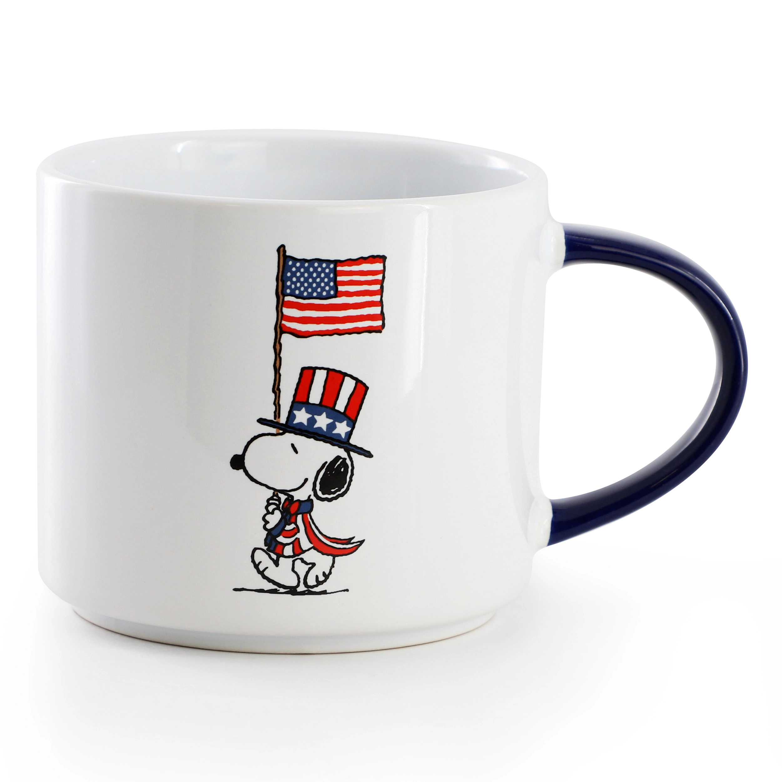 Peanuts Raise the Flag 4 Piece 15 Ounce Stoneware Mug Set in White, Blue, and Red