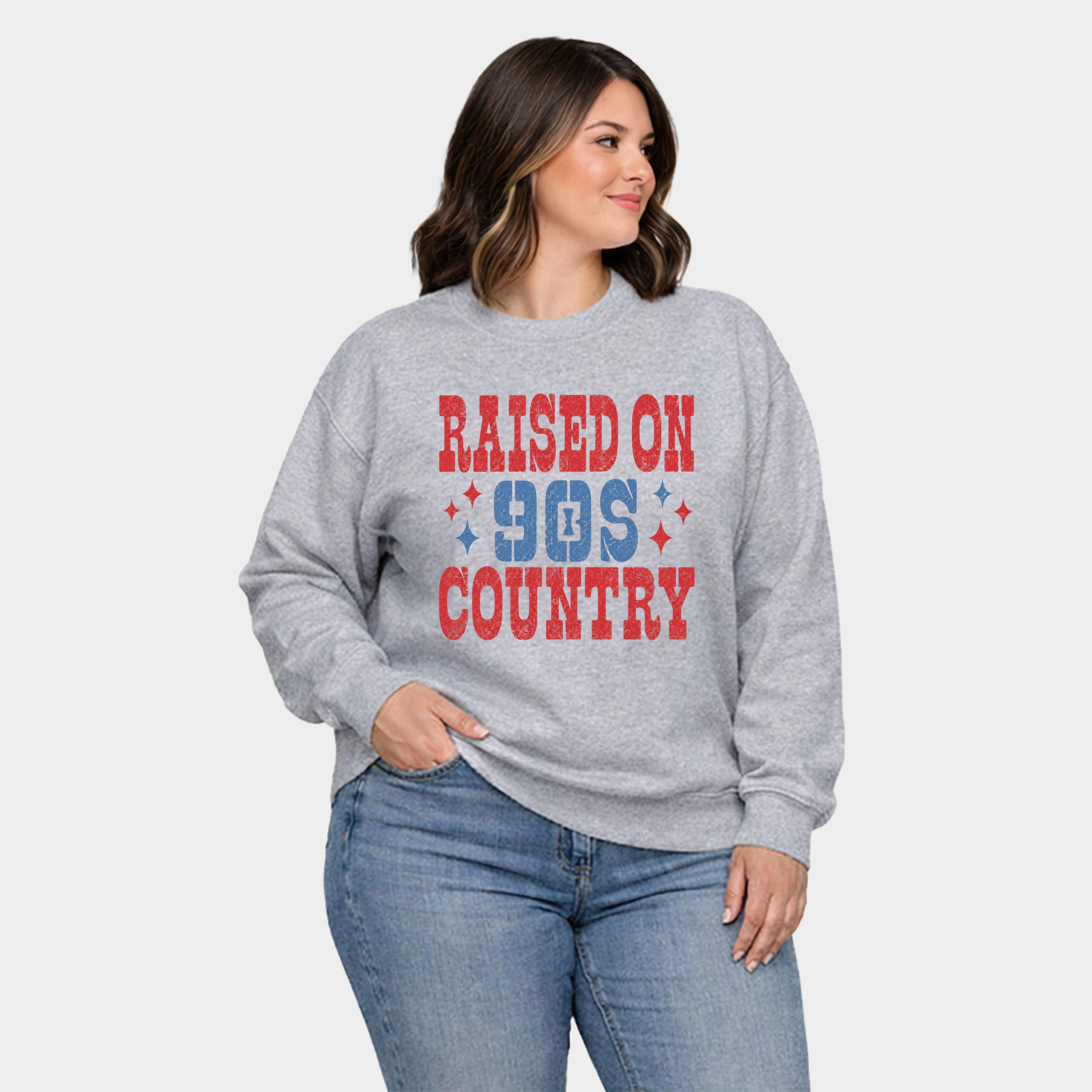 Simply Sage Market - Raised On 90s Country Stars -  Women's Plus Sized Graphic Sweatshirt