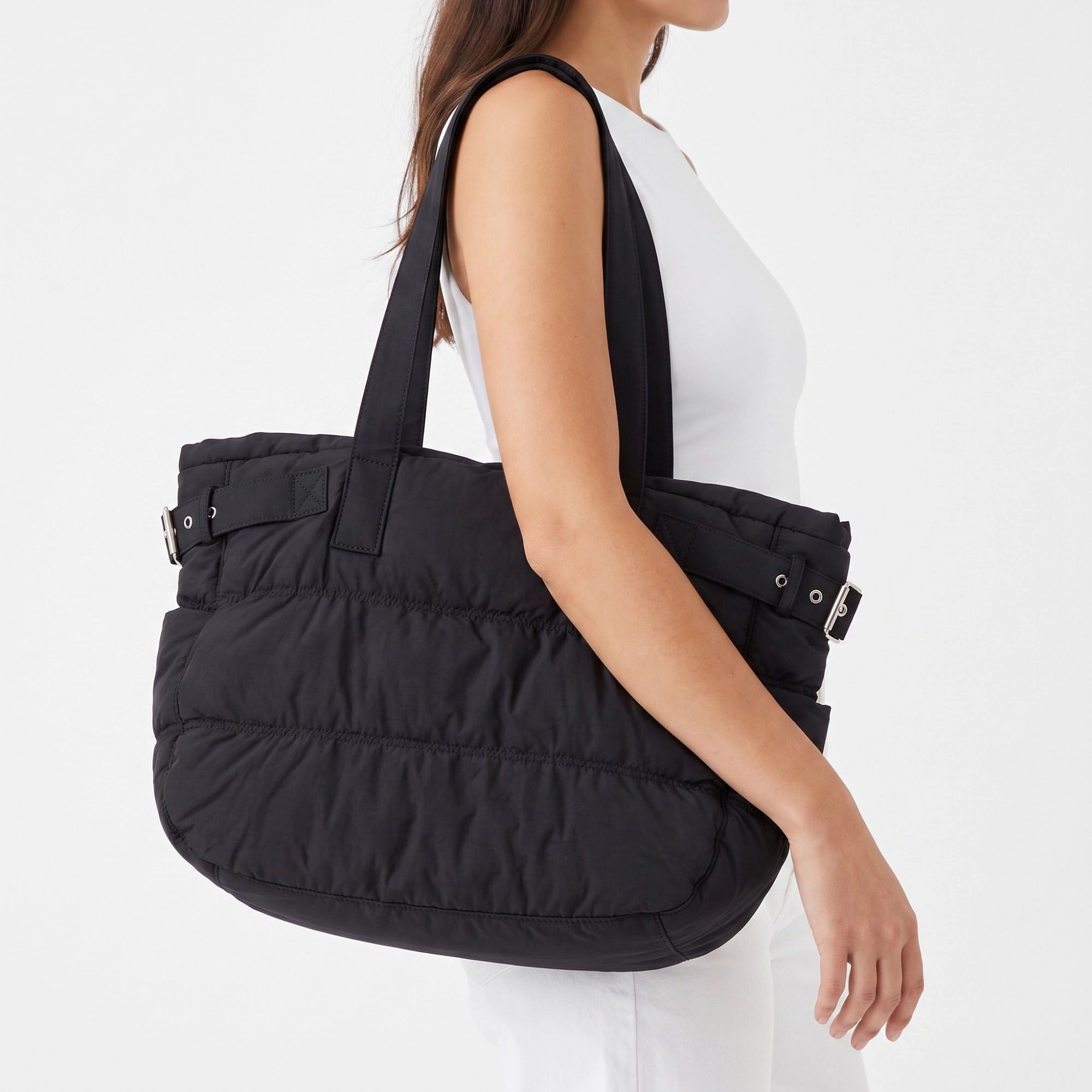 Alilang Women's Oversized Puffer Tote Bag with Long Shoulder Straps and Side Buckle Details 13.5x14x4.5in