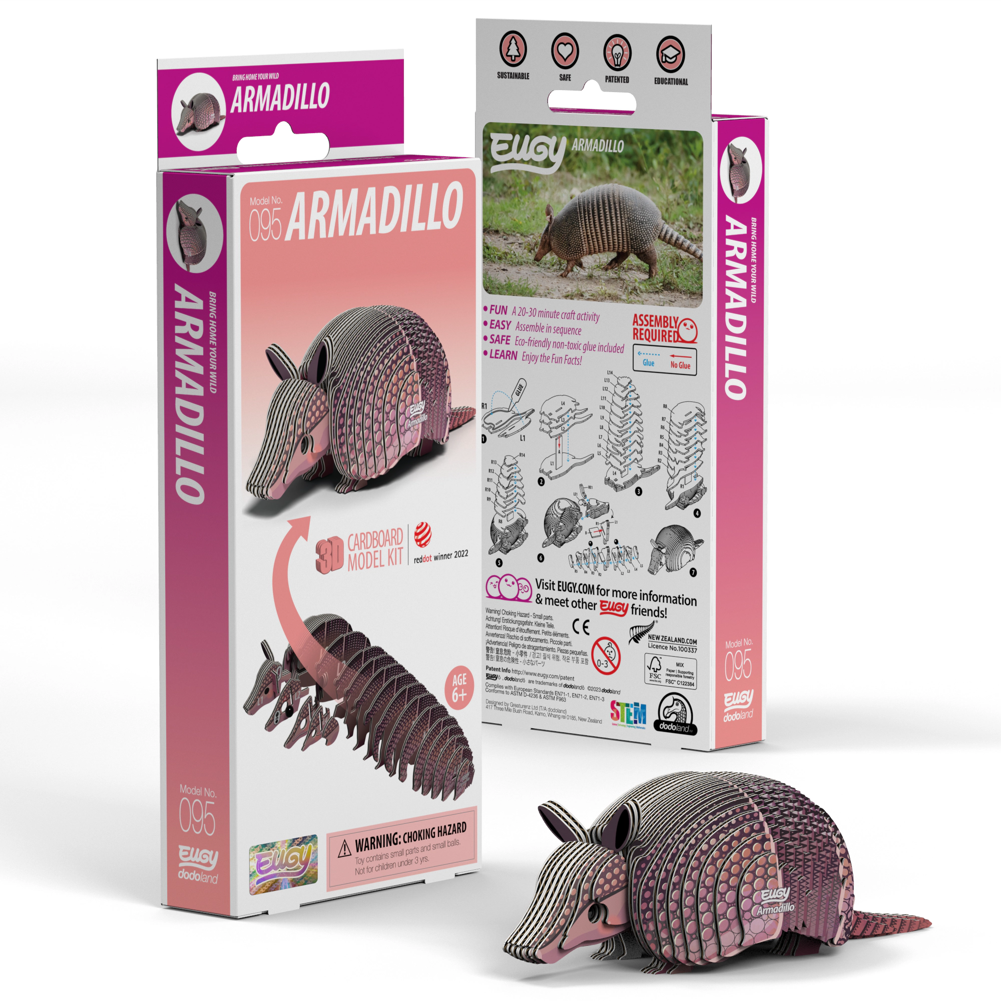 EUGY Armadillo 3D Puzzle - contains 42 puzzle pieces