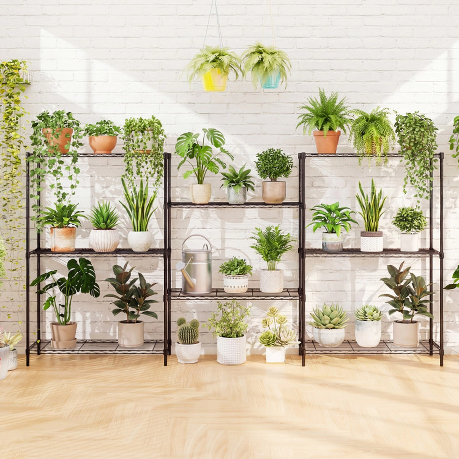 SUGIFT Set of 2 4-Tier 1000-lb Capacity Metal Storage Shelving Unit with V-Shaped Wire Rack and 4 Hooks