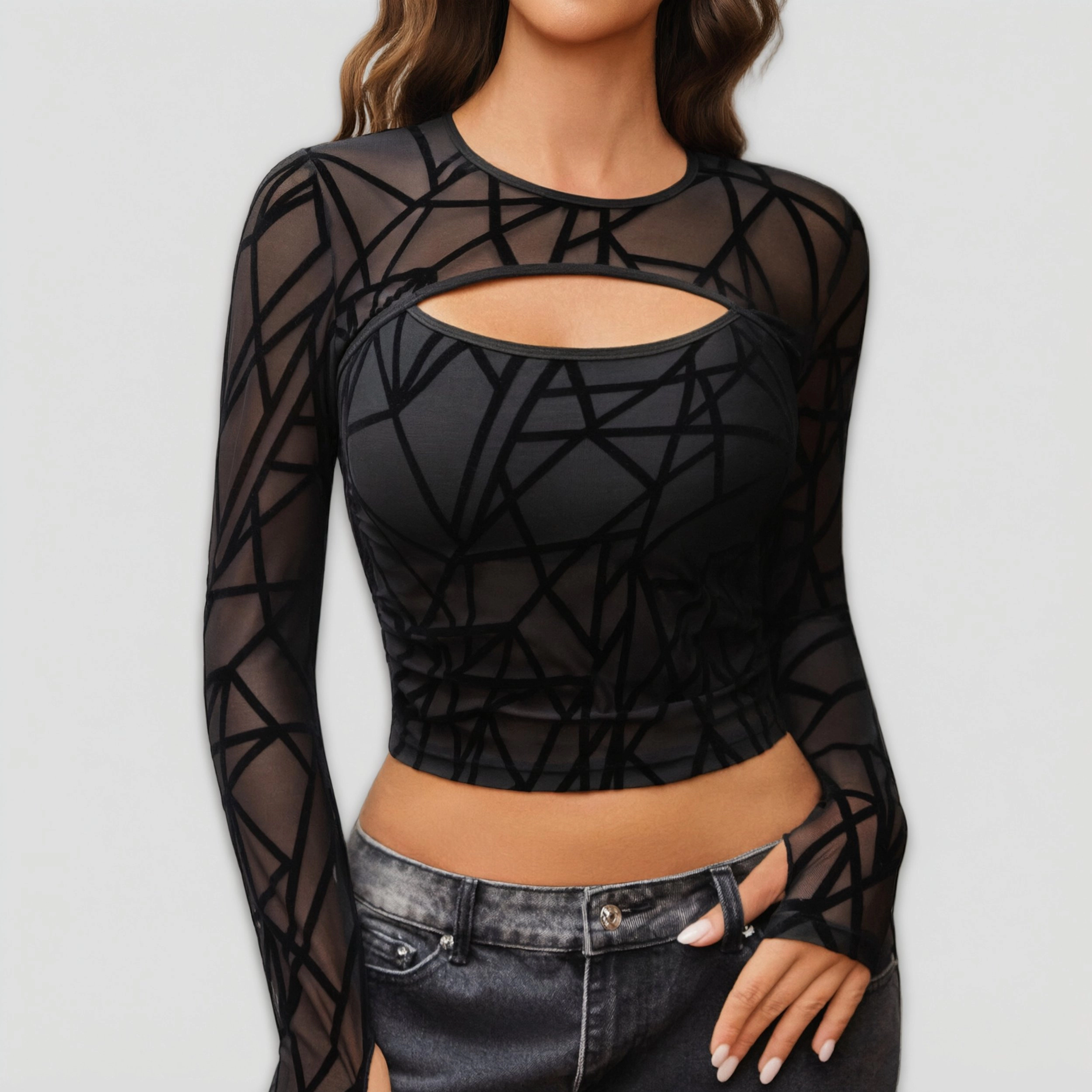 Avidlove Women's Sheer Long Sleeve Mesh Crop Top