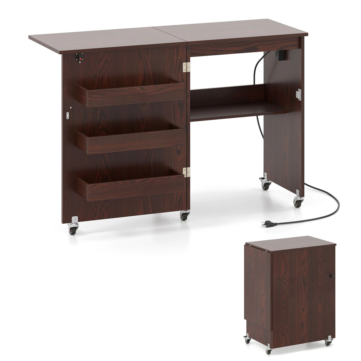 SlickBlue Portable Sewing Machine Table with Power Outlet Foldable Craft Desk