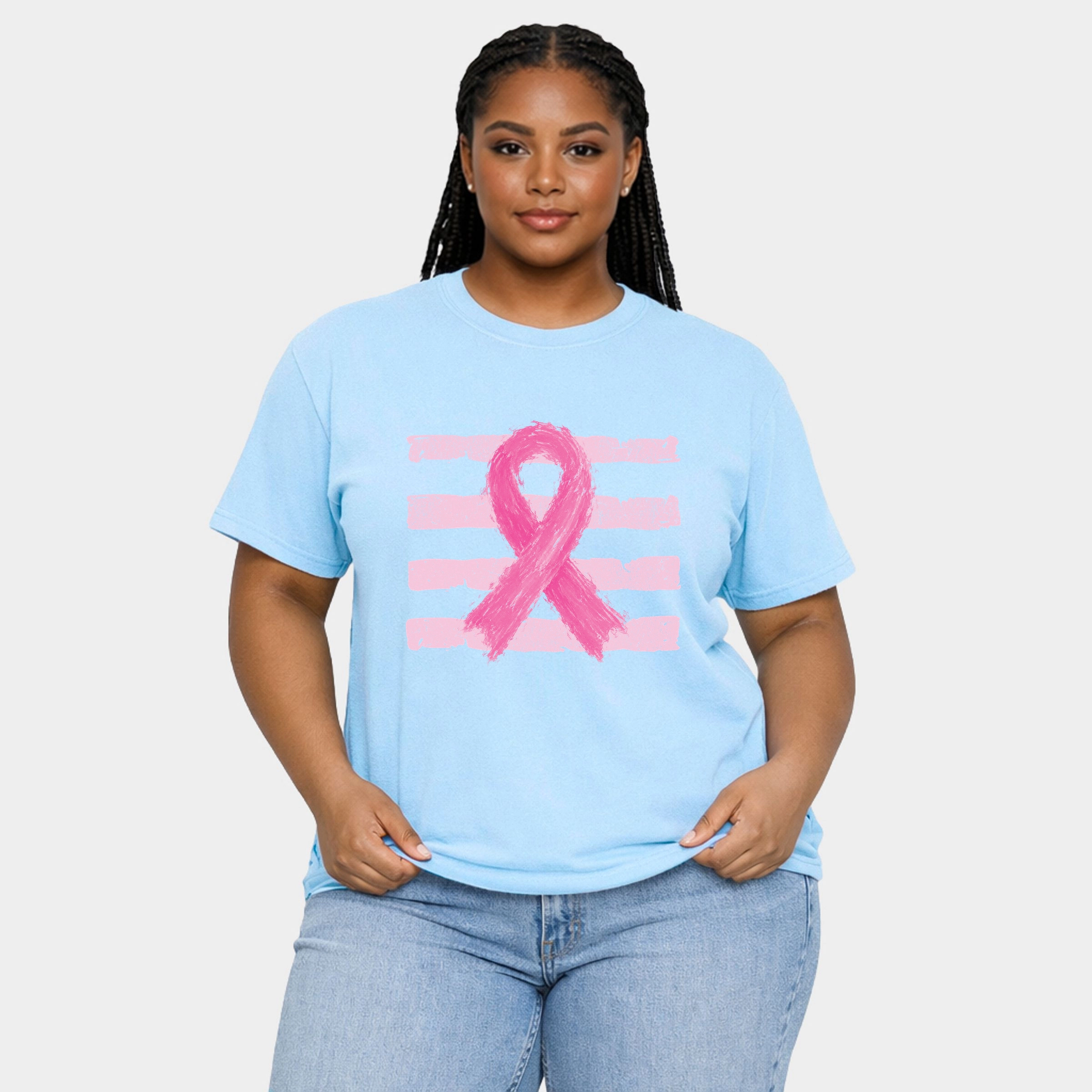 Simply Sage Market - Women's Plus Sized Garment Dyed Graphic T-Shirt Breast Cancer Ribbon