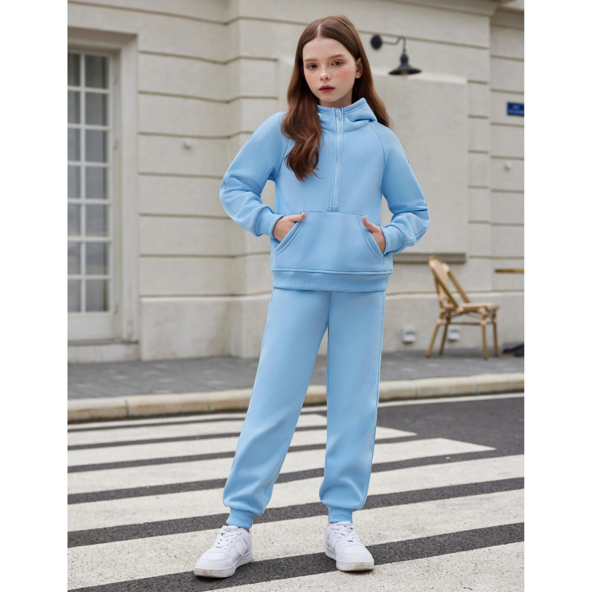 Arshiner Girls Half Zip Hoodie 2-Piece Fall Winter Jogger Tracksuit Set