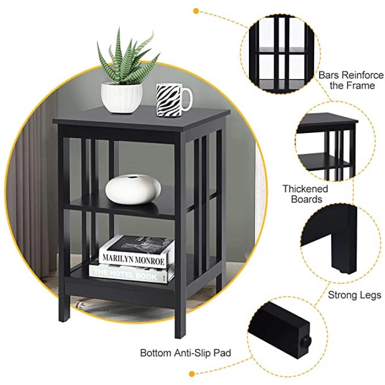 Hivvago 2 Pieces 3-Tier Nightstand With Reinforced Bars And Stable Structure