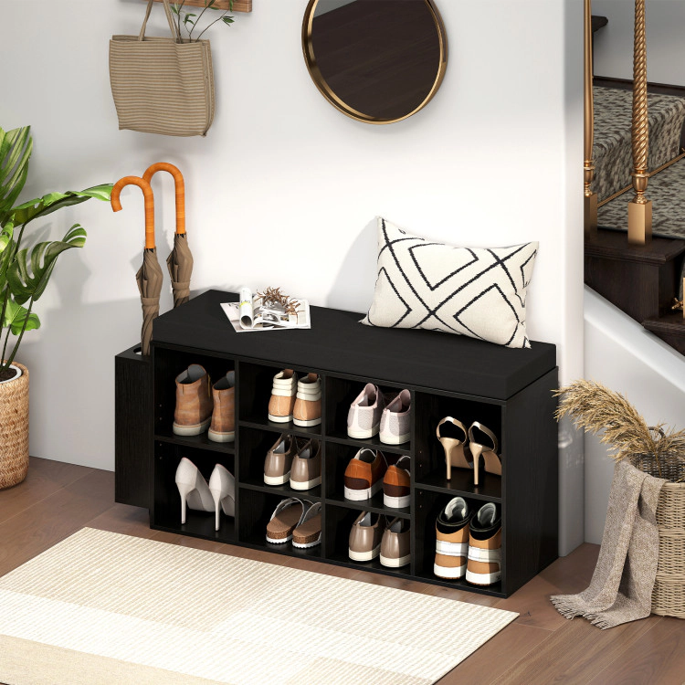 Hivvago Shoe Storage Bench with Umbrella Stand 10-Cubby Entryway Rack Organizer