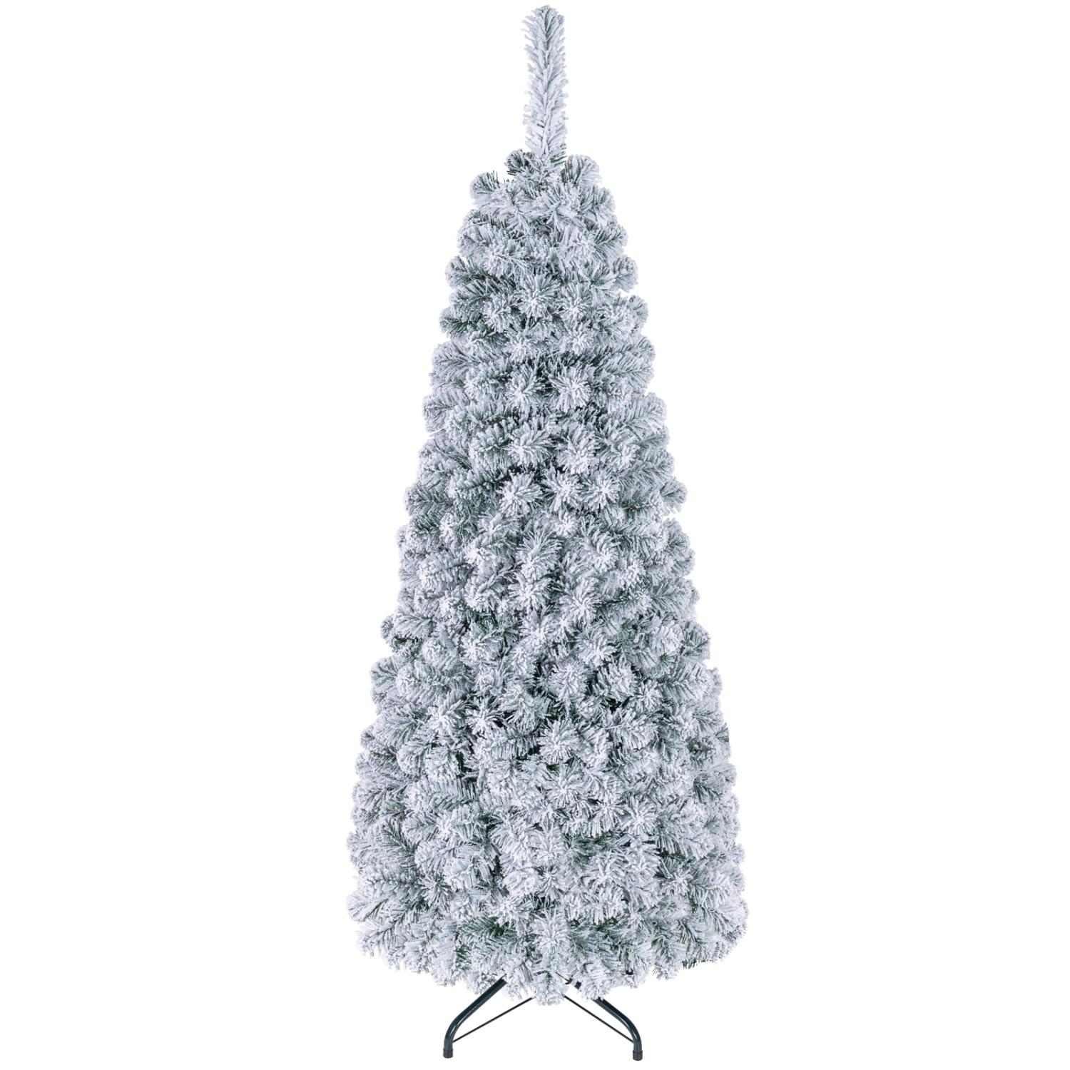LJG 4.5 Feet Pre-Lit Snow Flocked Pencil Christmas Tree with 150 LED Light