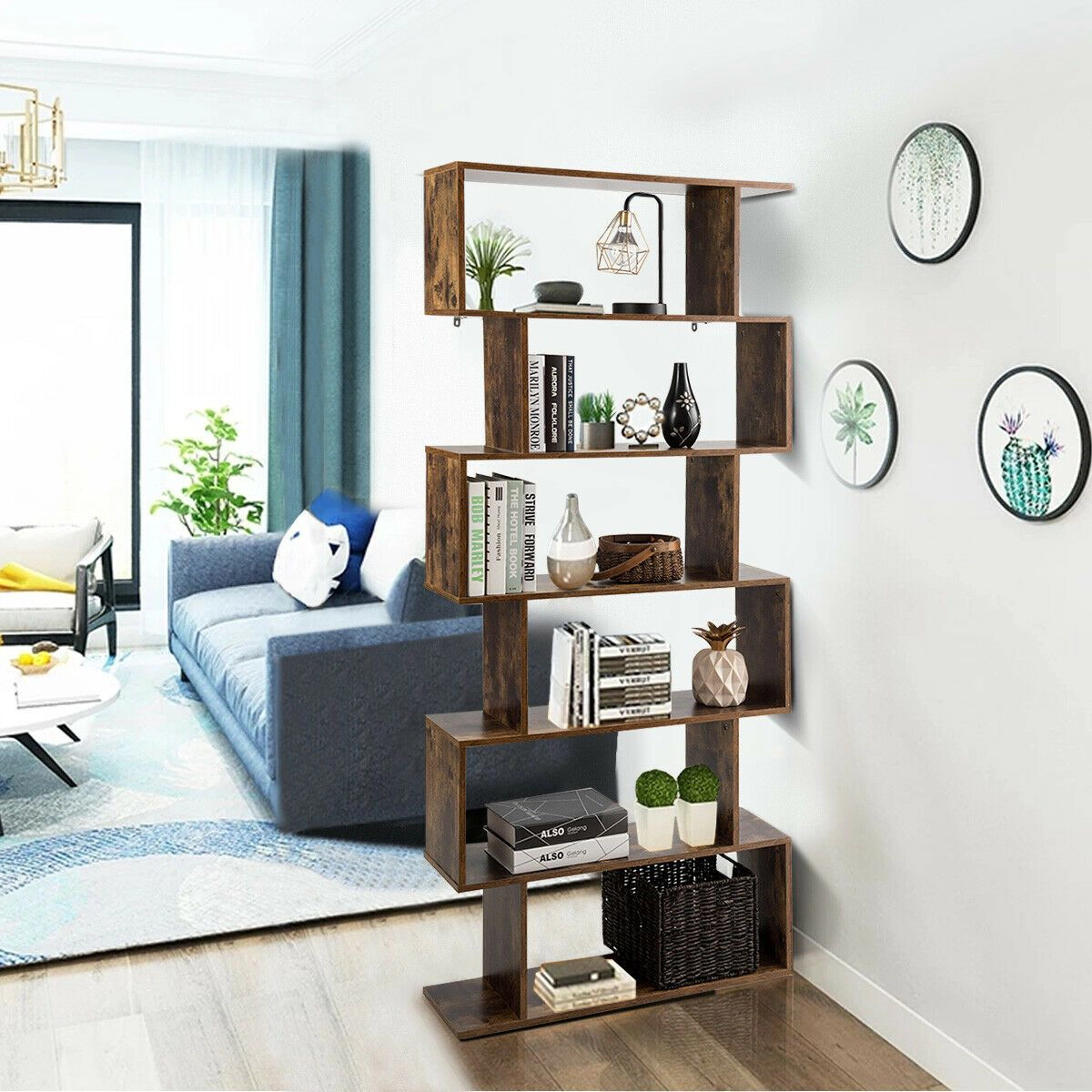 SlickBlue 6-Tier S-Shaped Bookshelf, Freestanding Display Shelf