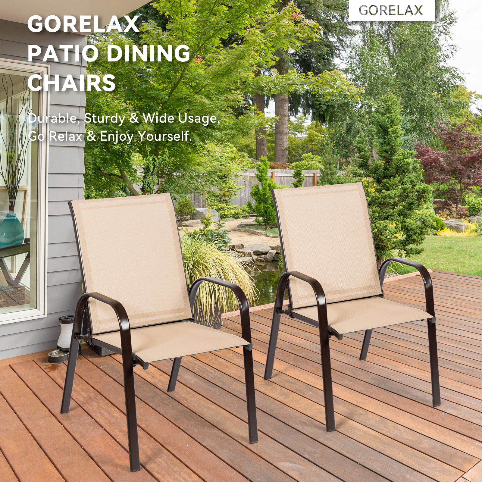 LJG 2 Pcs Patio Chairs Outdoor Dining Chair with Armrest