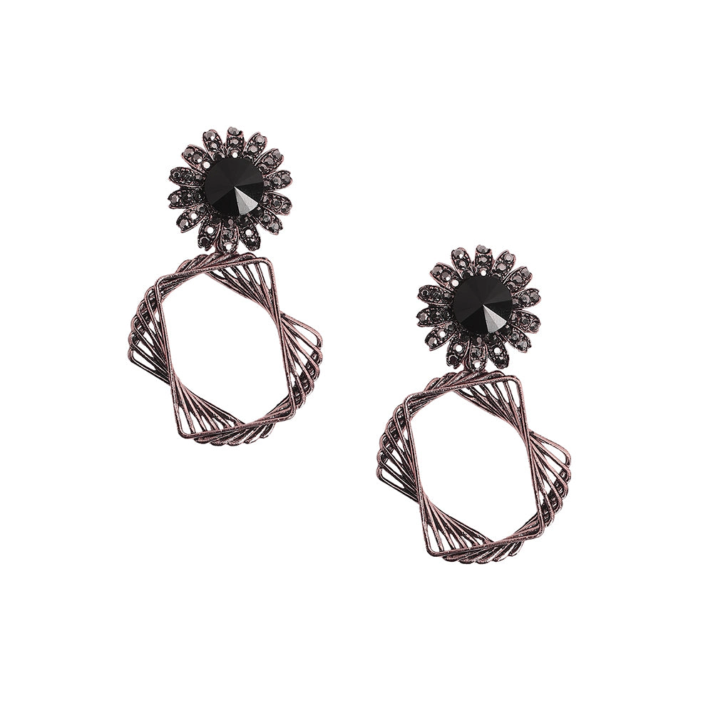 SOHI Women's Black Glass Twisted Square Daisy Drop Earrings
