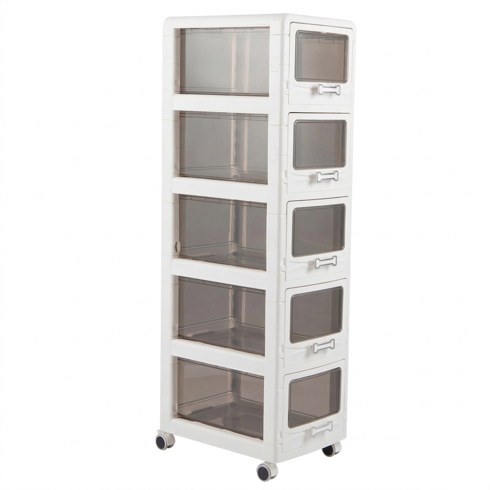 SUGIFT 5-Tier Plastic Drawer Storage Cart White with Deep Drawers and Lockable Wheels