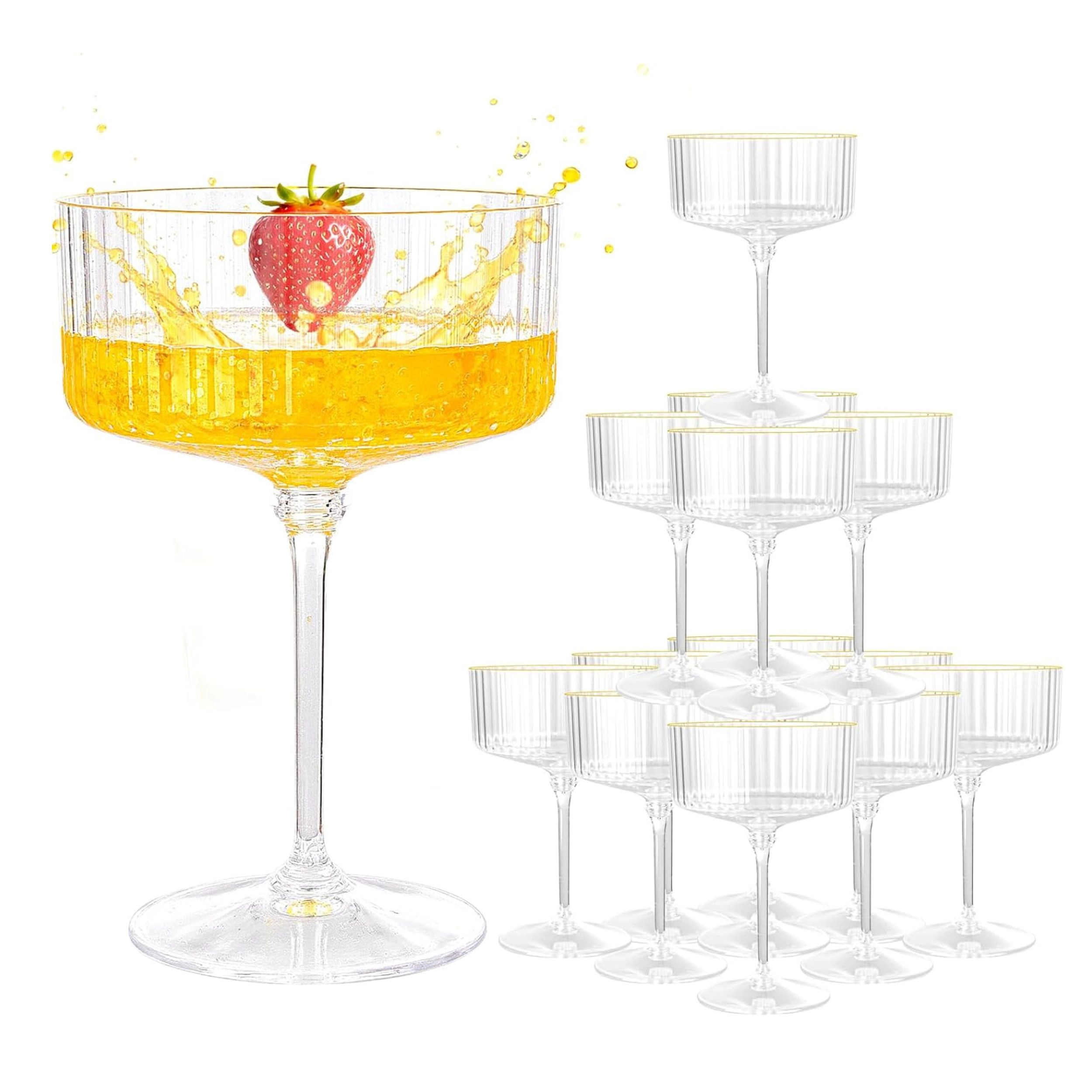 Stock Preferred 20 Count 10 Oz Gold Rim Plastic Martini Coupe Glasses for Parties