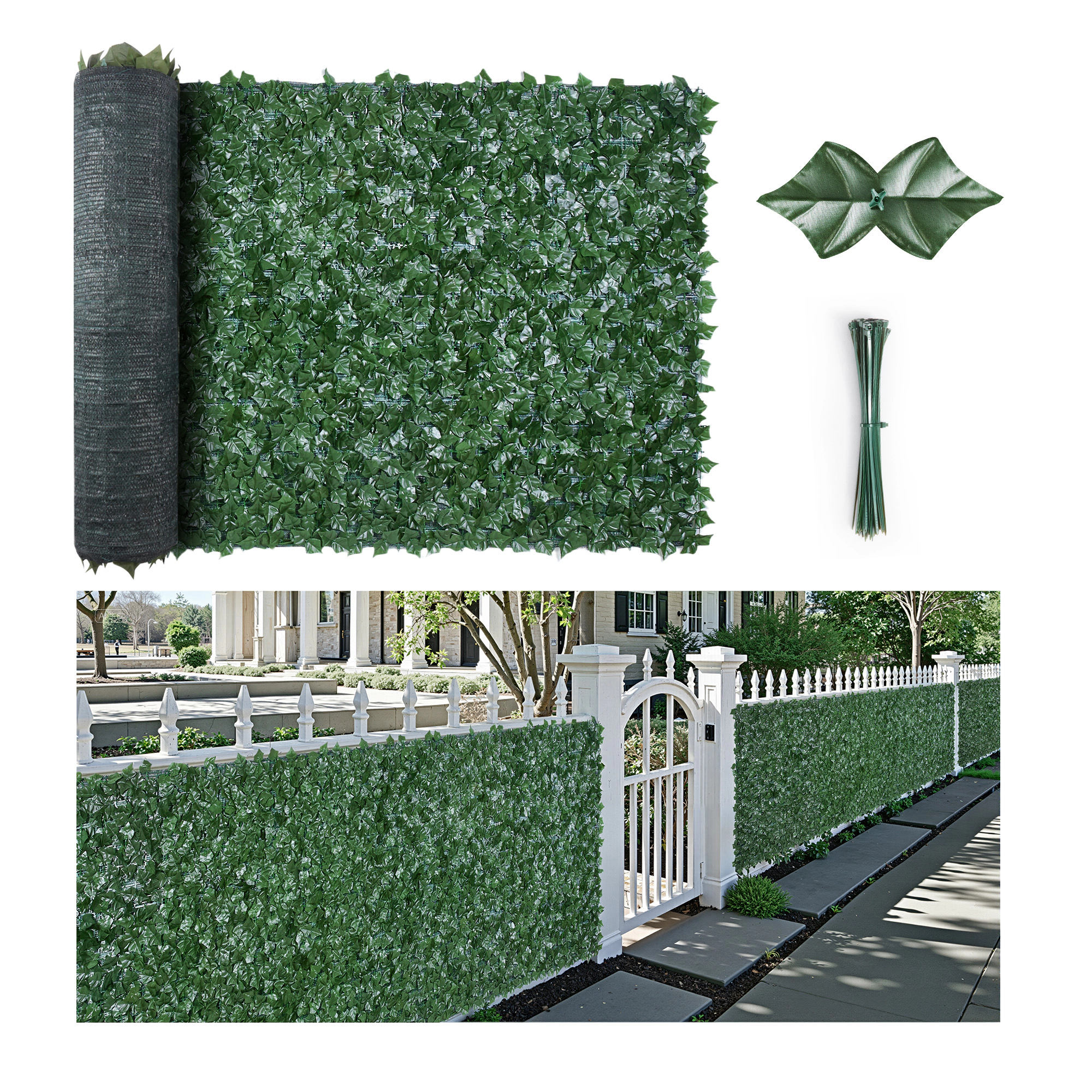HONGGE Ivy Privacy Fence Artificial Green Wall Screen Greenery Ivy Fence Mesh Cloth Backing and Strengthened Joint Faux