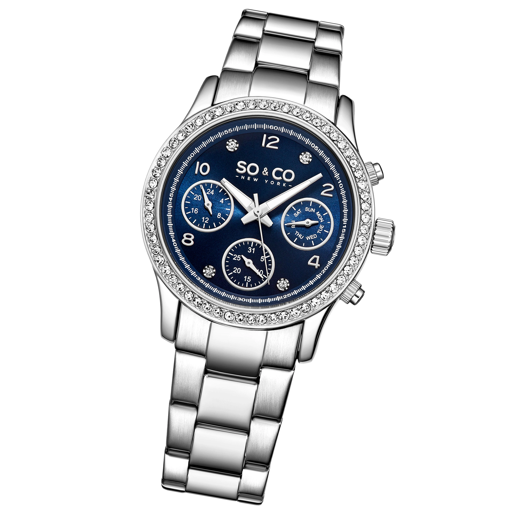 SO&CO Madison 5567 Chrono 38mm Stone Studded Watch with Luminous Hands and Crystal Markers