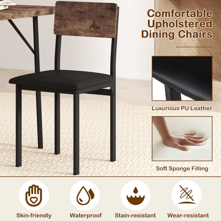 Hivvago 5-Piece Dining Table Set For 4 People Industrial Kitchen Table And 4 Pu Leather Chairs