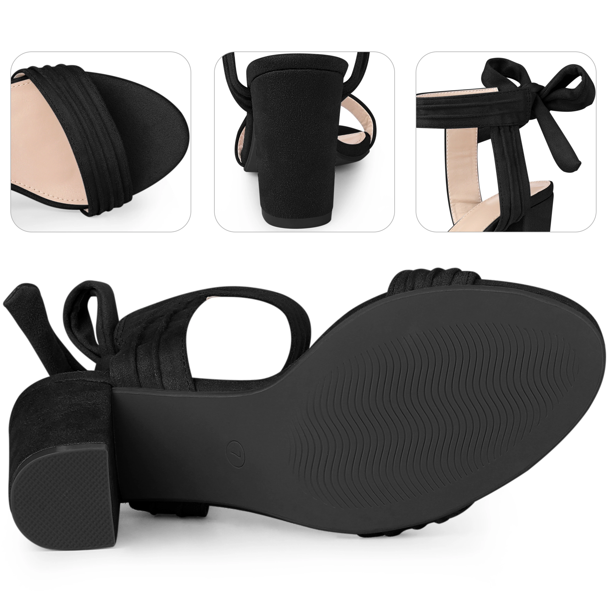 BLISSFUL STEP Women's Open Toe Ankle Tie Back Chunky Heel Sandals