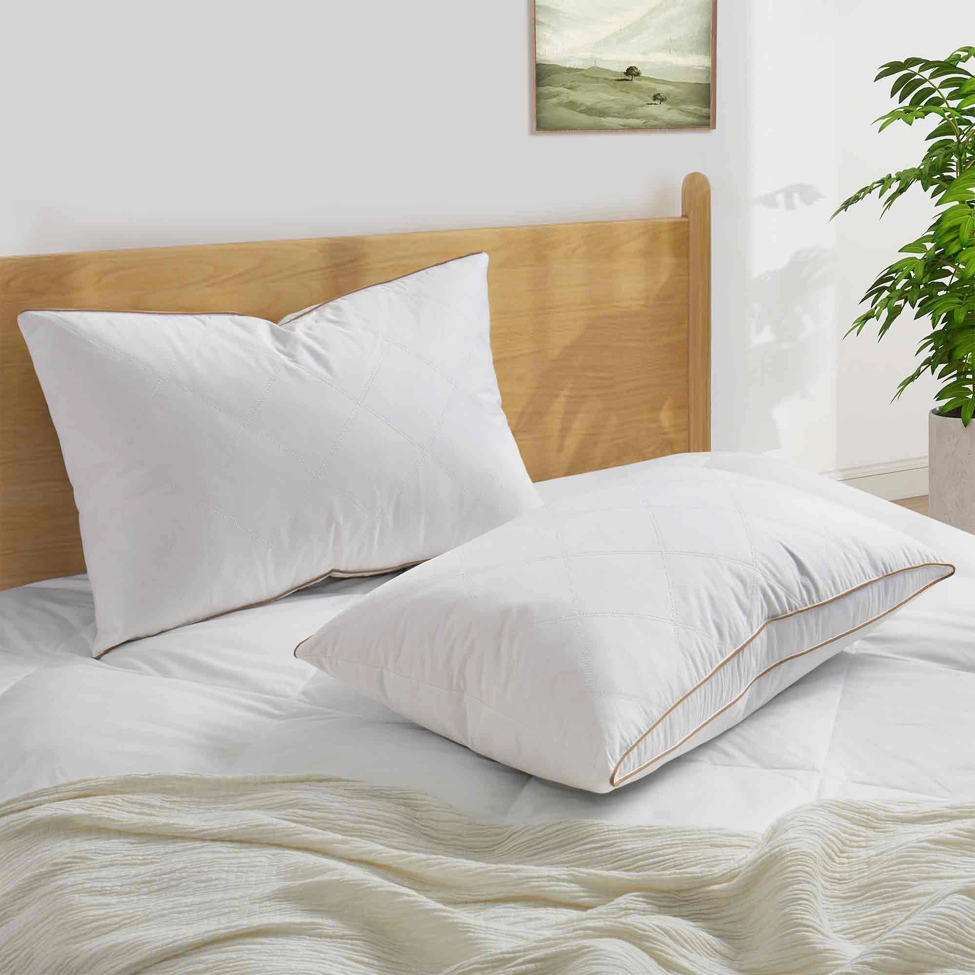 PeaceNest 100%Cotton Cover Goose Feather and Down Sleeping Pillows,Medium Comfort,Set of 2