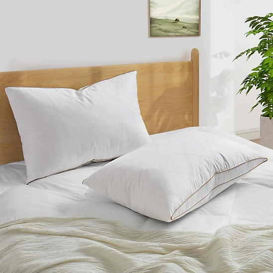 PEACENEST 100%Cotton Cover Goose Feather and Down Sleeping Pillows,Medium Comfort,Set of 2