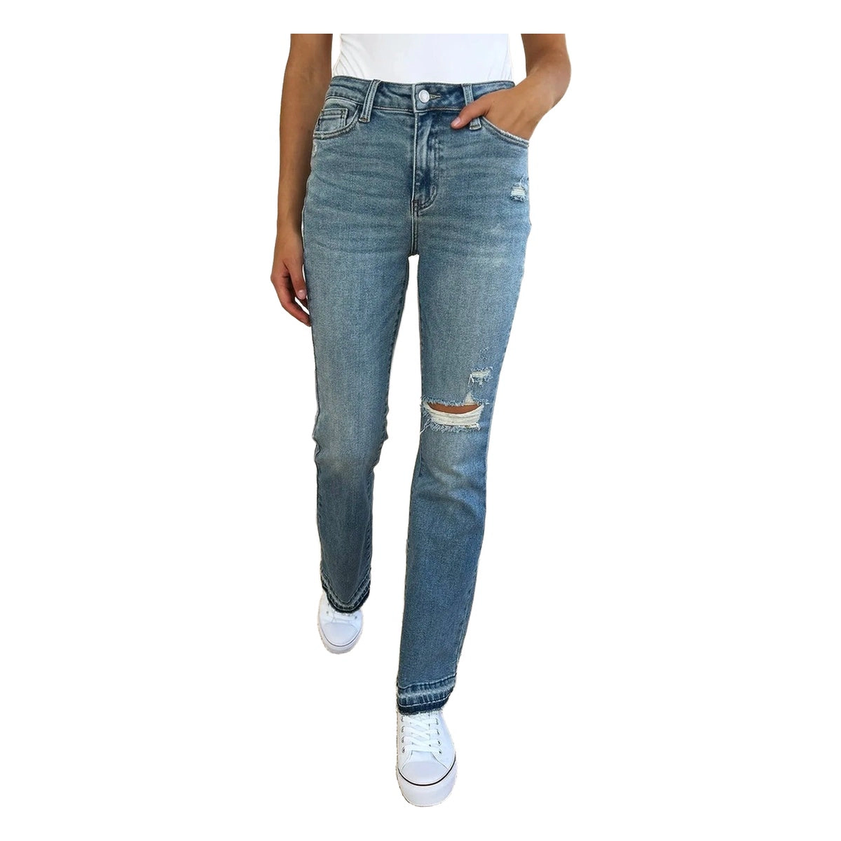 Judy Blue Full Size Mid Rise Destroyed Hem Distressed Jeans