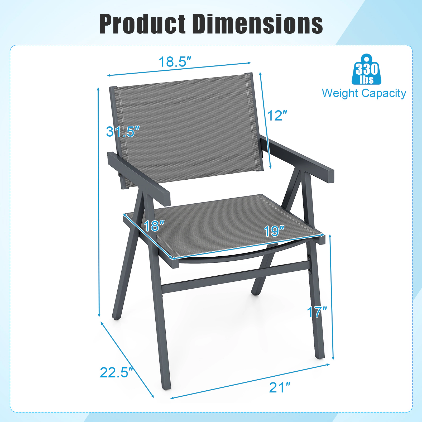 LJG Patio Chairs Set of 2 Outdoor Dining Chair with Breathable Fabric Seat