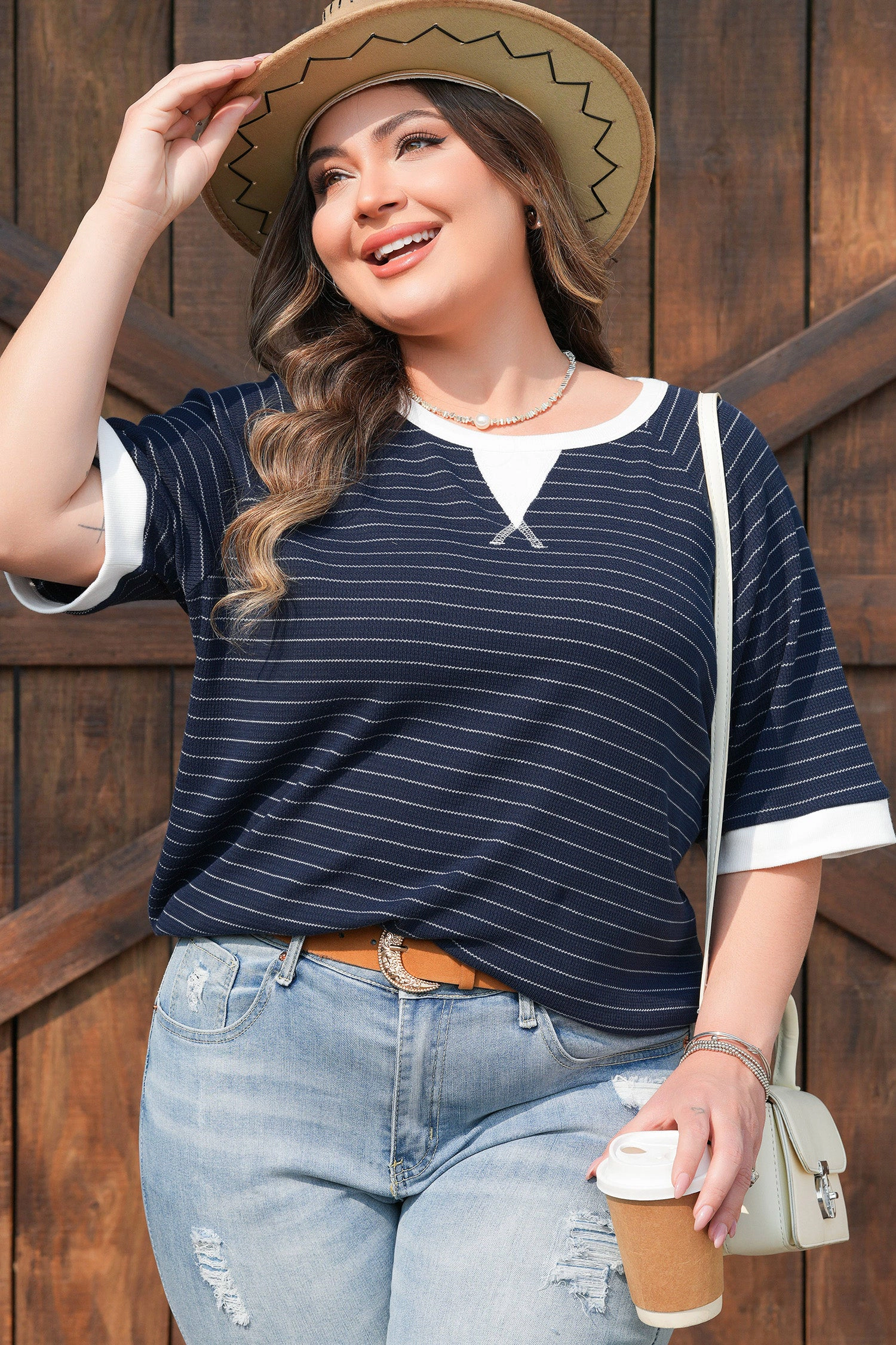 Threaded Pear Women's Melany Trim Ribbed T PLUS Shirt
