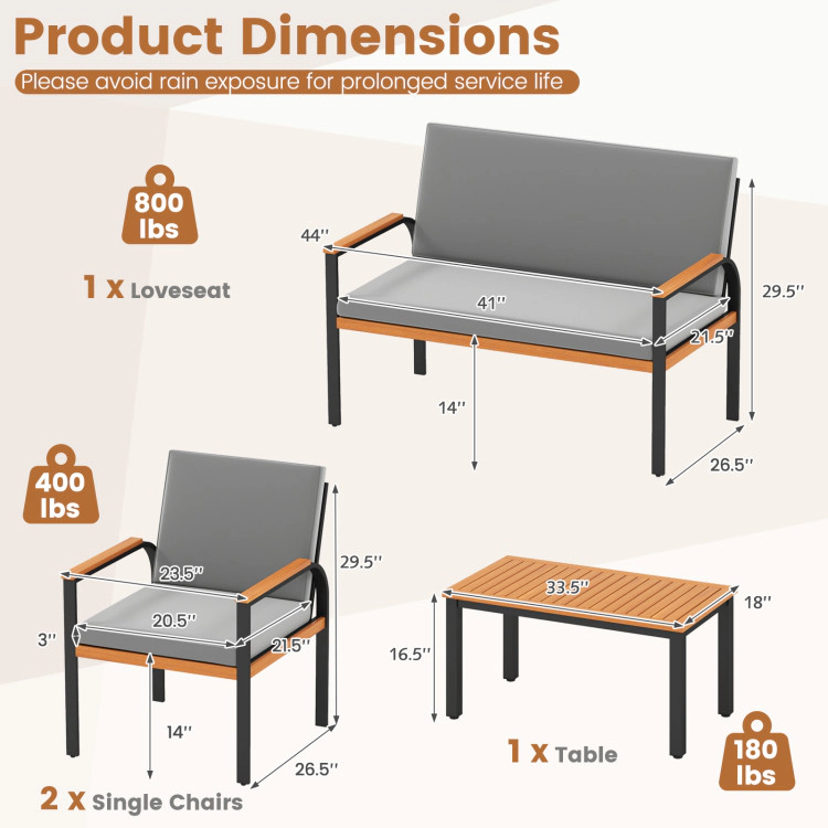 Hivvago 4 Piece Patio Furniture Set With Coffee Table And Loveseat With Removable Cushions