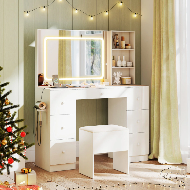 Hivvago Vanity Desk With Mirror And Lights Makeup Dressing Table Vanity Table And Stool Set