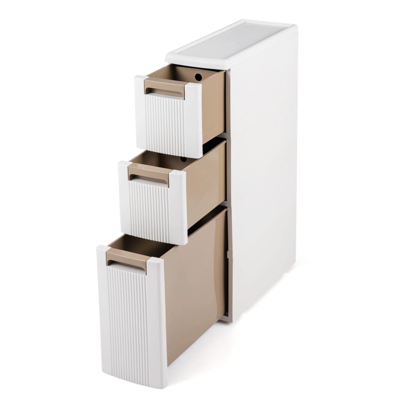 Glintex 3-Drawer Slim Rolling Storage Cart with Removable Dividers and Fluted Front, Beige