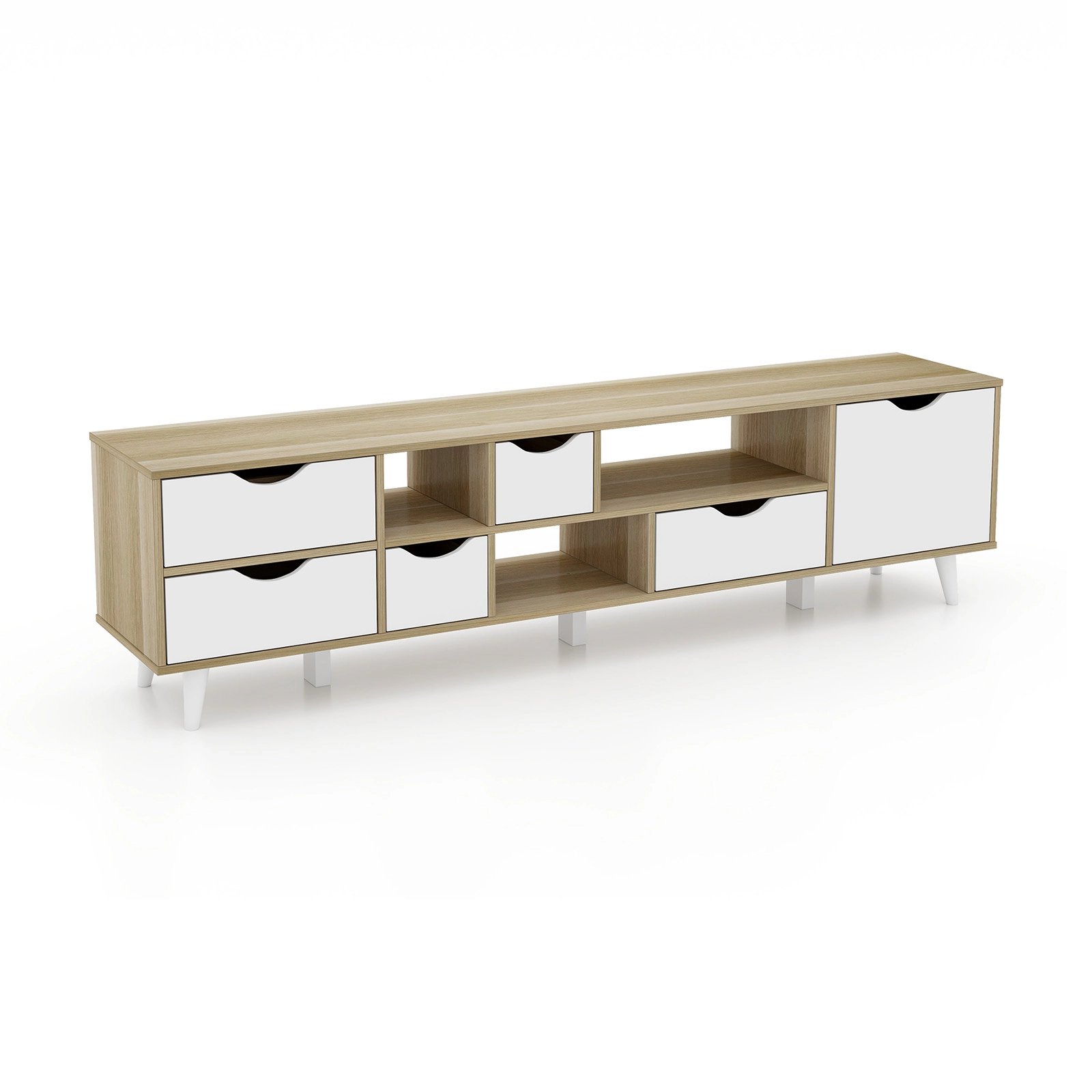 SUGIFT 59-in Engineered Wood MDF TV Stand for TVs up to 65 in 5 Drawers 3 Open Shelves Adjustable Shelf 57-lb Net Weight