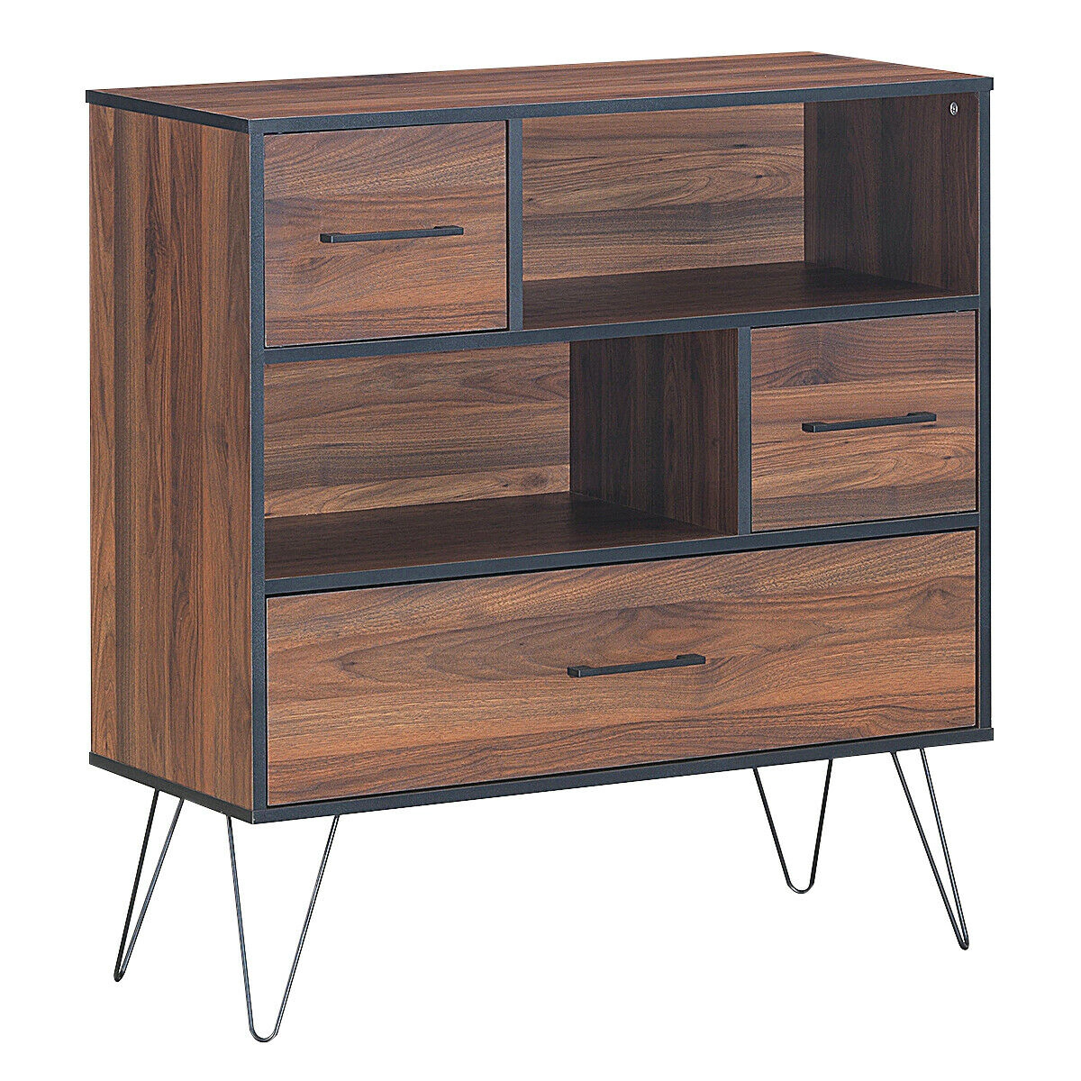 Slickblue 3 Tier Freestanding Storage Cabinet with Drawer Shelves and Metal Leg Base